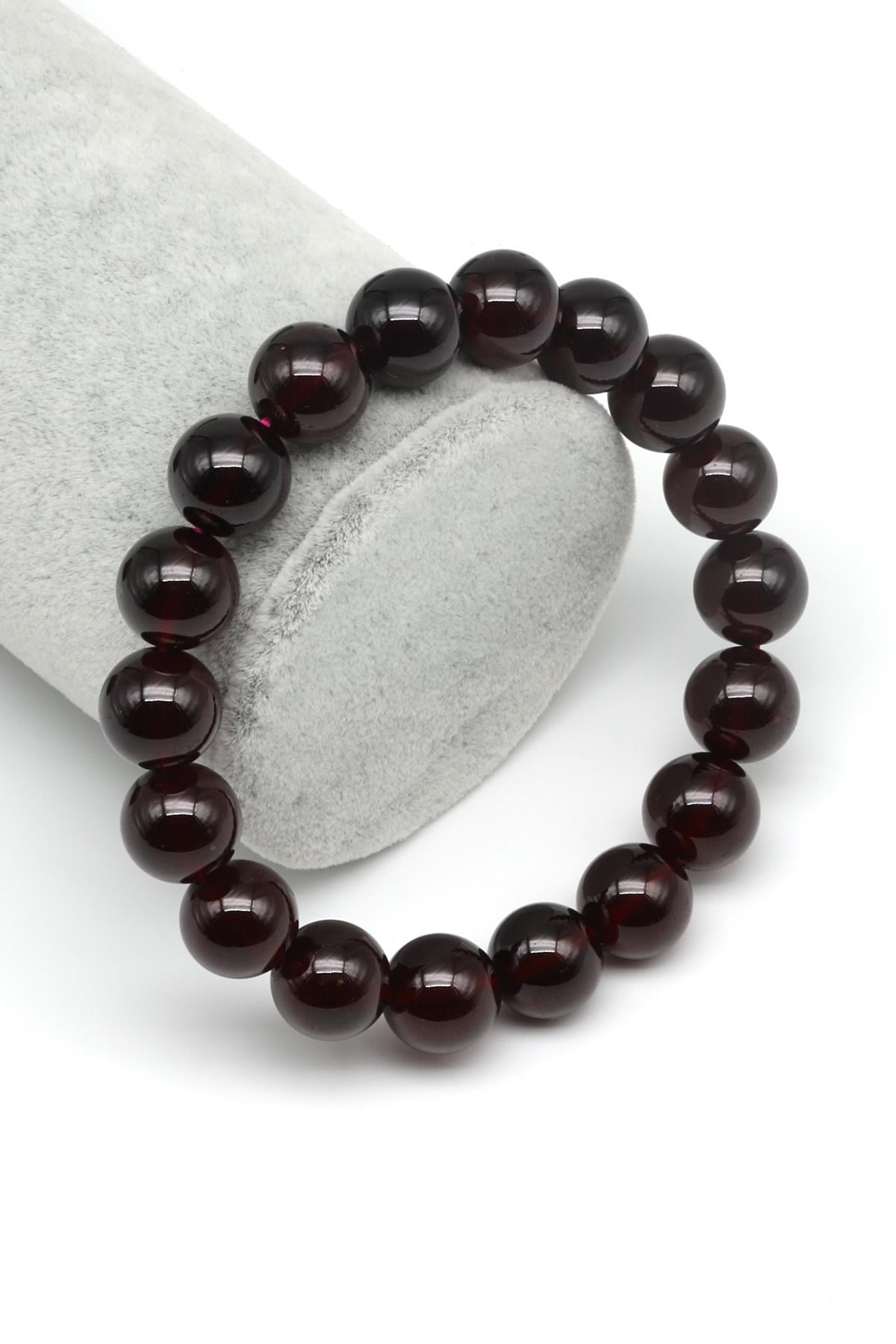 Garnet Doğal Taş Bileklik 11 mm Küre Kesim