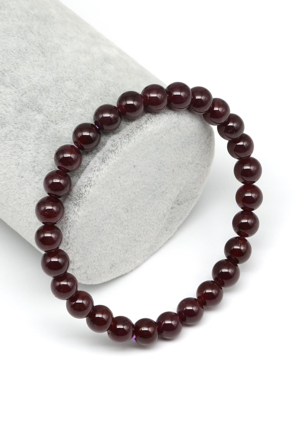 Garnet Doğal Taş Bileklik 6 mm Küre Kesim
