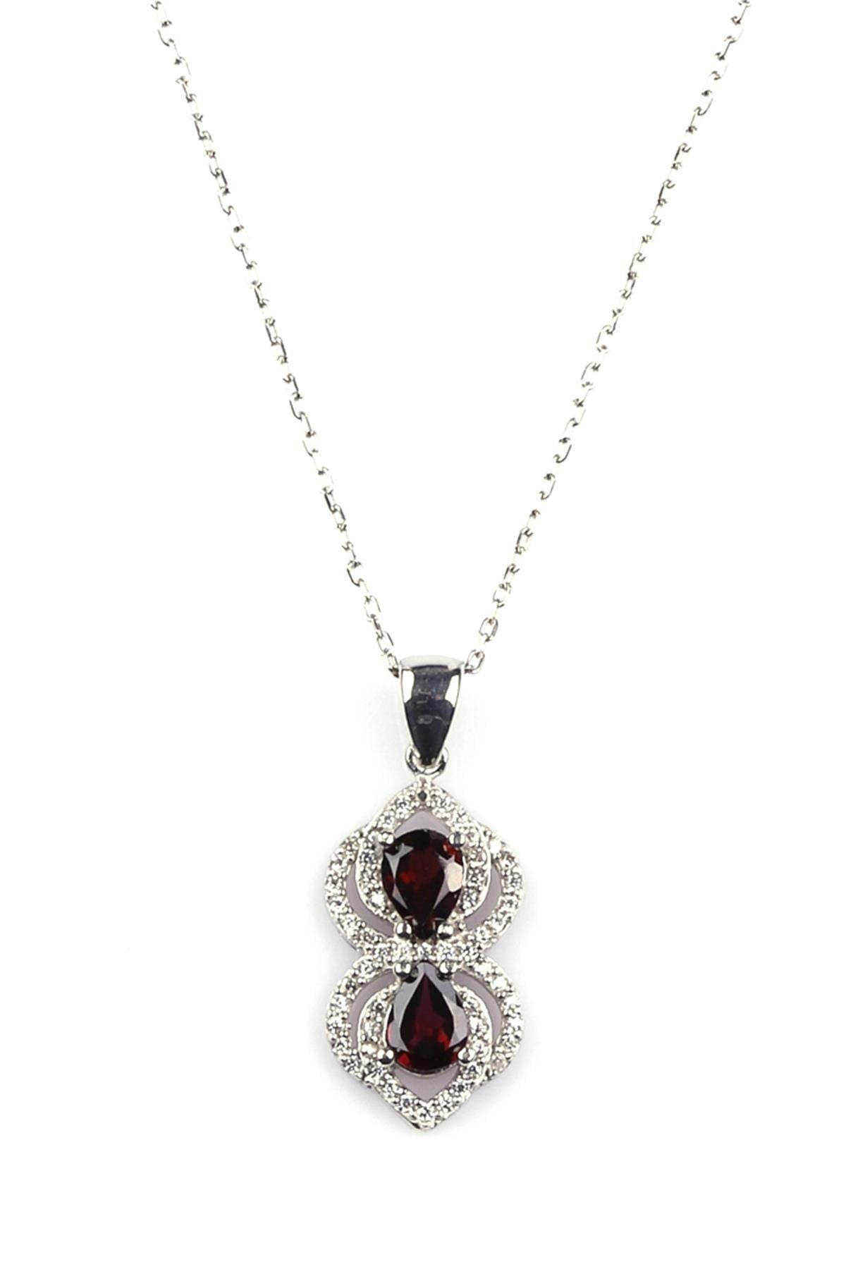 Garnet - Lal Doğal Taş 925 Ayar Gümüş Kolye