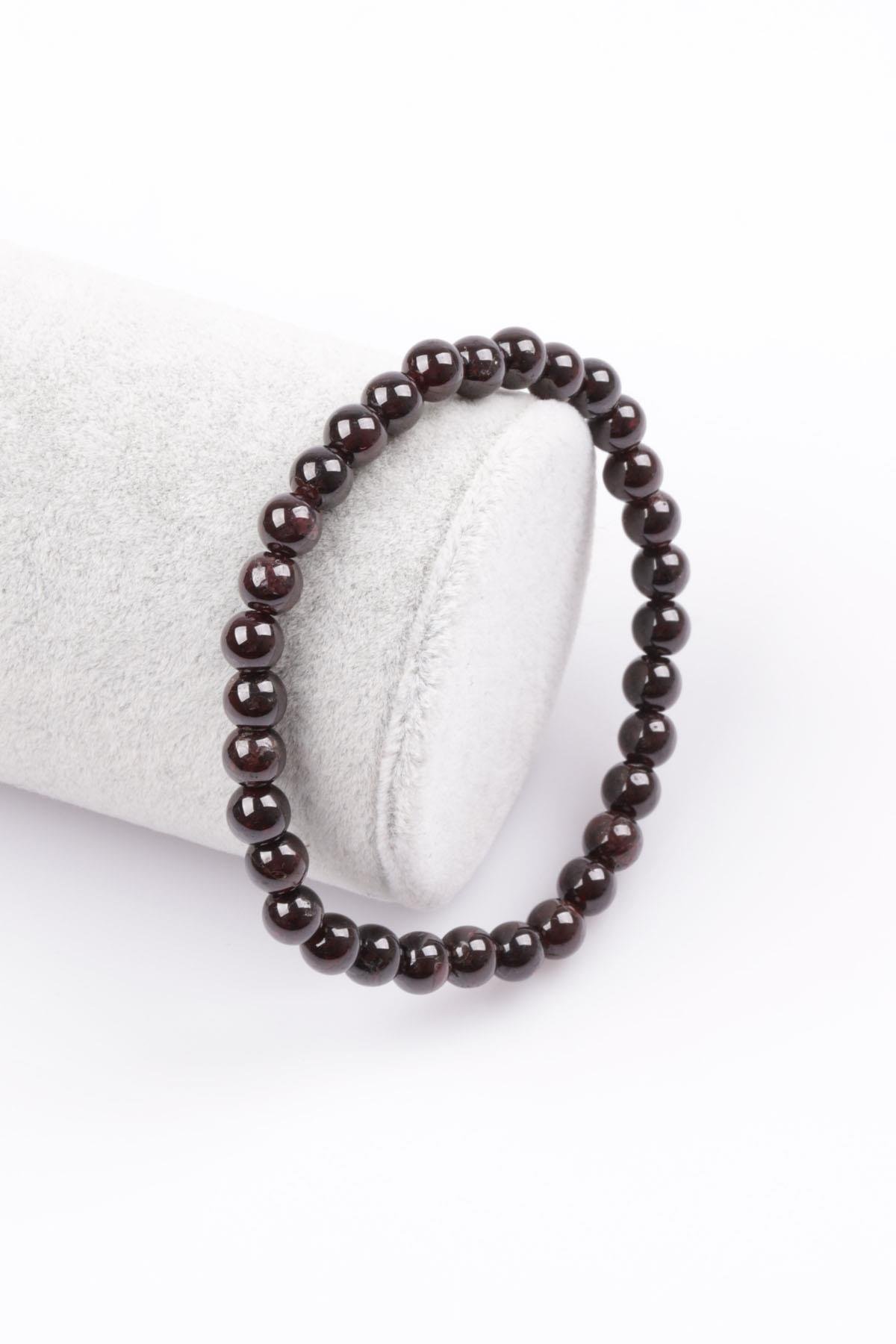 Garnet - Lal Doğal Taş Bileklik 6 mm Küre Kesim