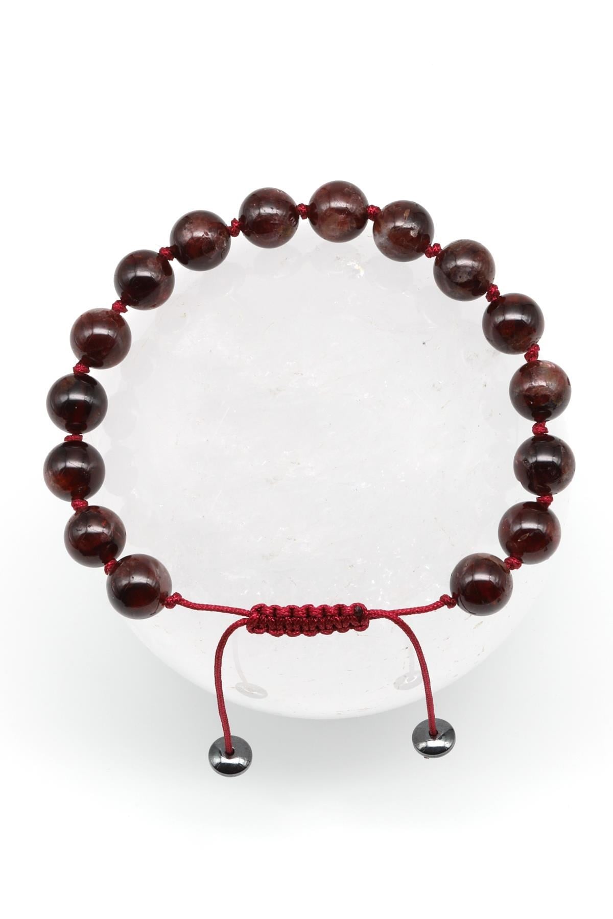 Garnet - Lal Doğal Taş Makrome Örme Bileklik