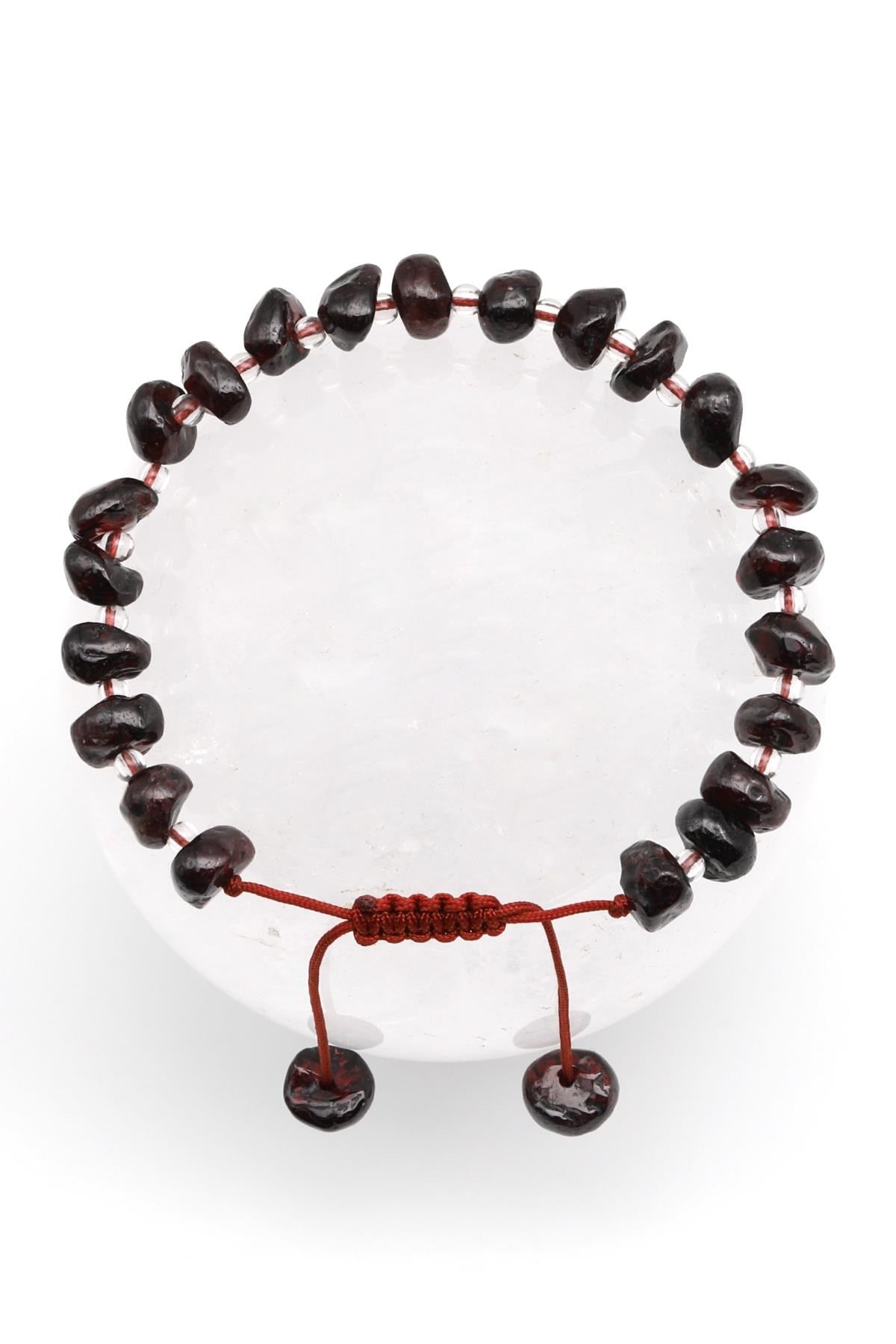 Garnet - Lal Doğal Taş Makrome Örme Bileklik Şekilsiz Kesim