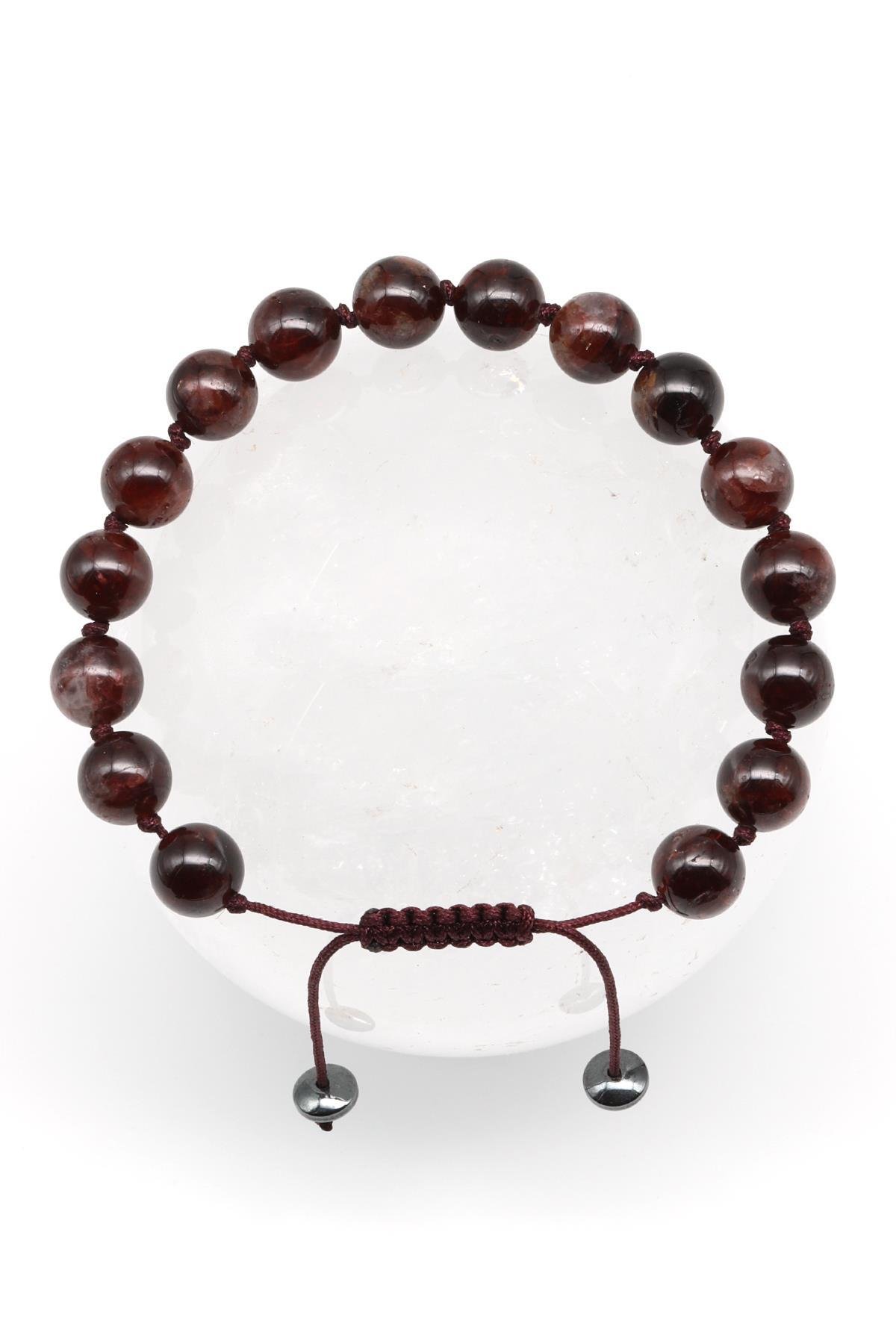 Garnet - Lal Doğal Taş Makrome Örme Bileklik