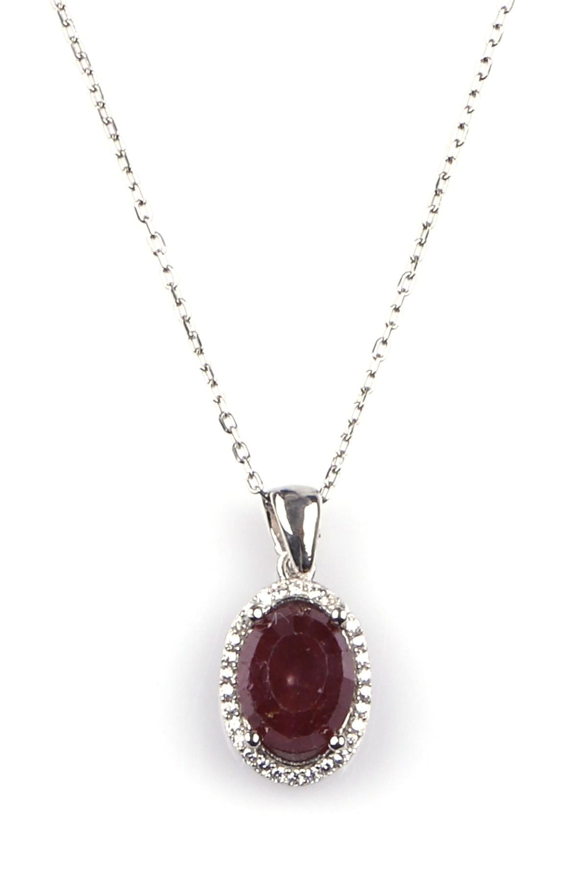 Glass Filled Ruby ( Yakut ) Doğal Taş 925 Ayar Gümüş Kolye