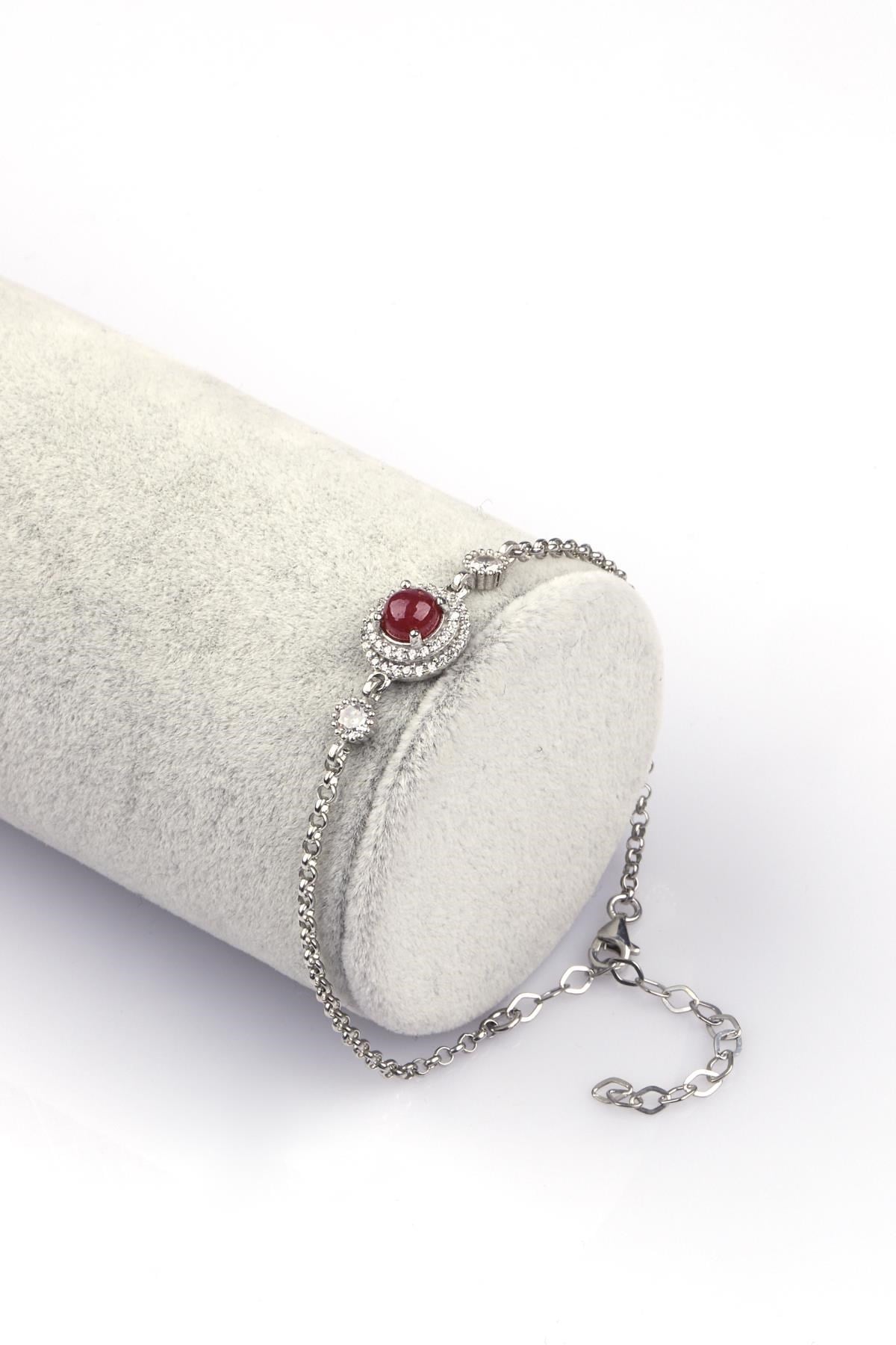 Glass Filled Ruby ( Yakut ) Doğal Taş 925 Ayar Gümüş Bileklik