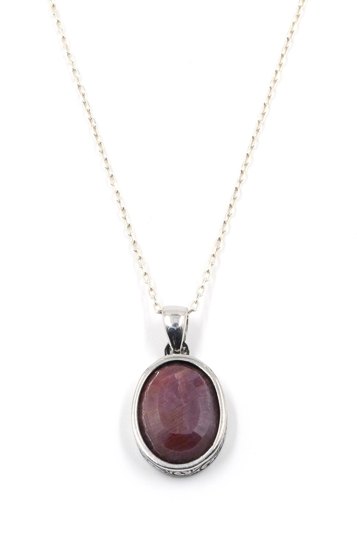 Glass Filled Ruby ( Yakut ) Doğal Taş 925 Ayar Gümüş Kolye