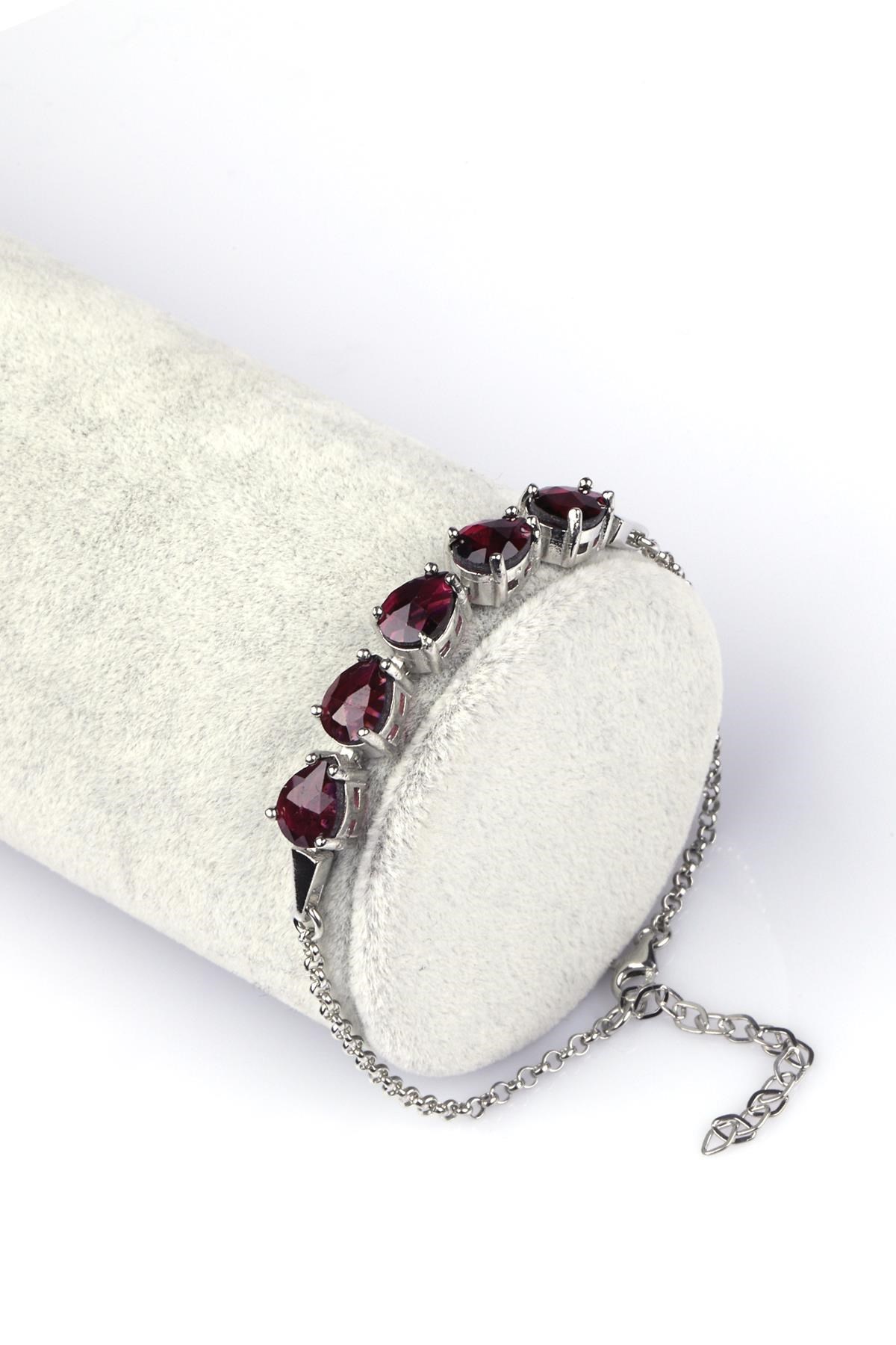 Glass Filled Ruby ( Yakut ) Doğal Taş 925 Ayar Gümüş Bileklik