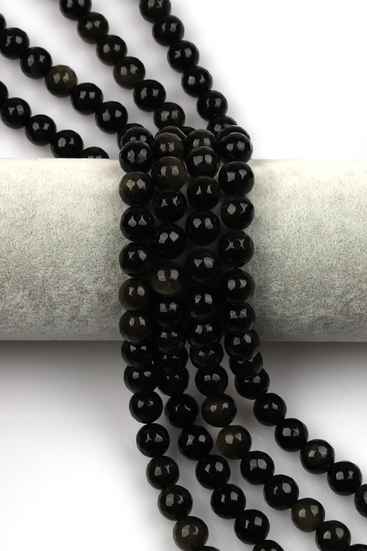 Gold Obsidyen Doğal Taş Dizi 10 mm Fasetli Küre Kesim