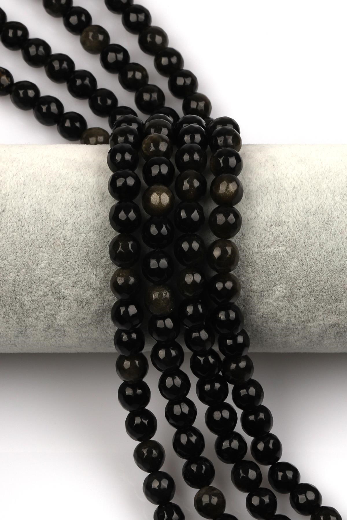 Gold Obsidyen Doğal Taş Dizi 8 mm Fasetli Küre Kesim