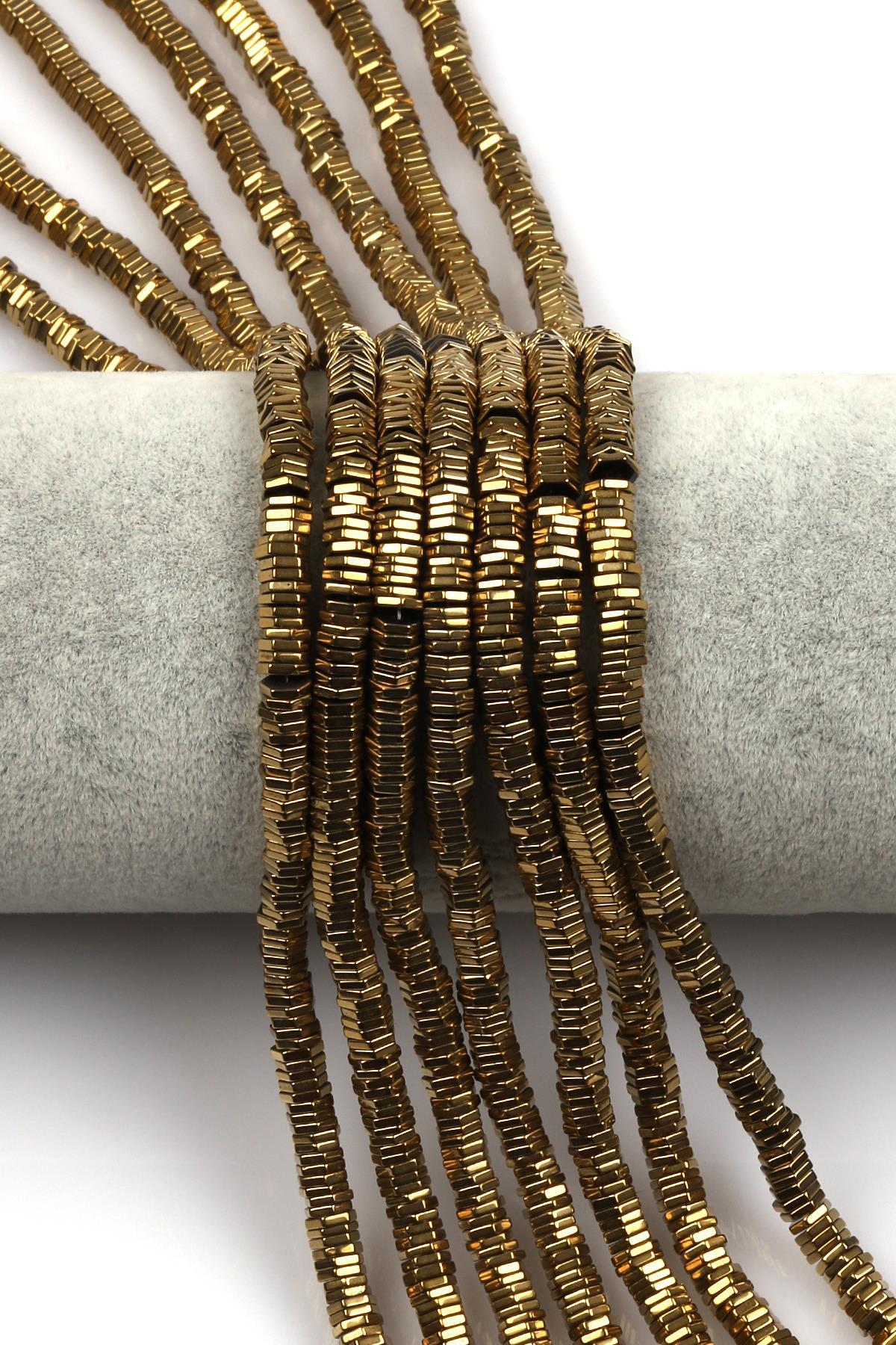 Gold Renkli Hematit Dizi 1 x 4 mm Civata Kesim