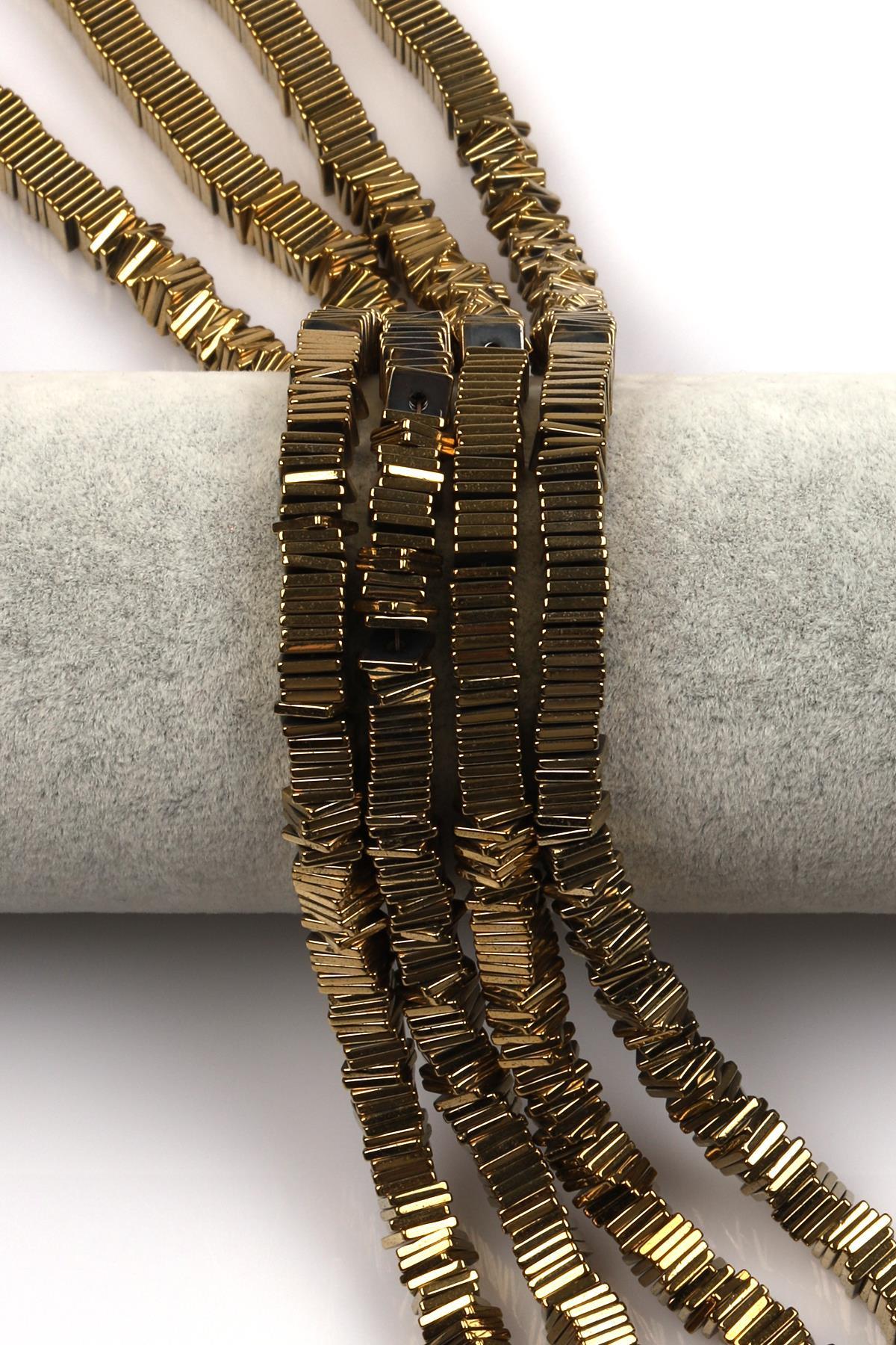 Gold Renkli Hematit Dizi 1 x 6 mm Pul Kesim