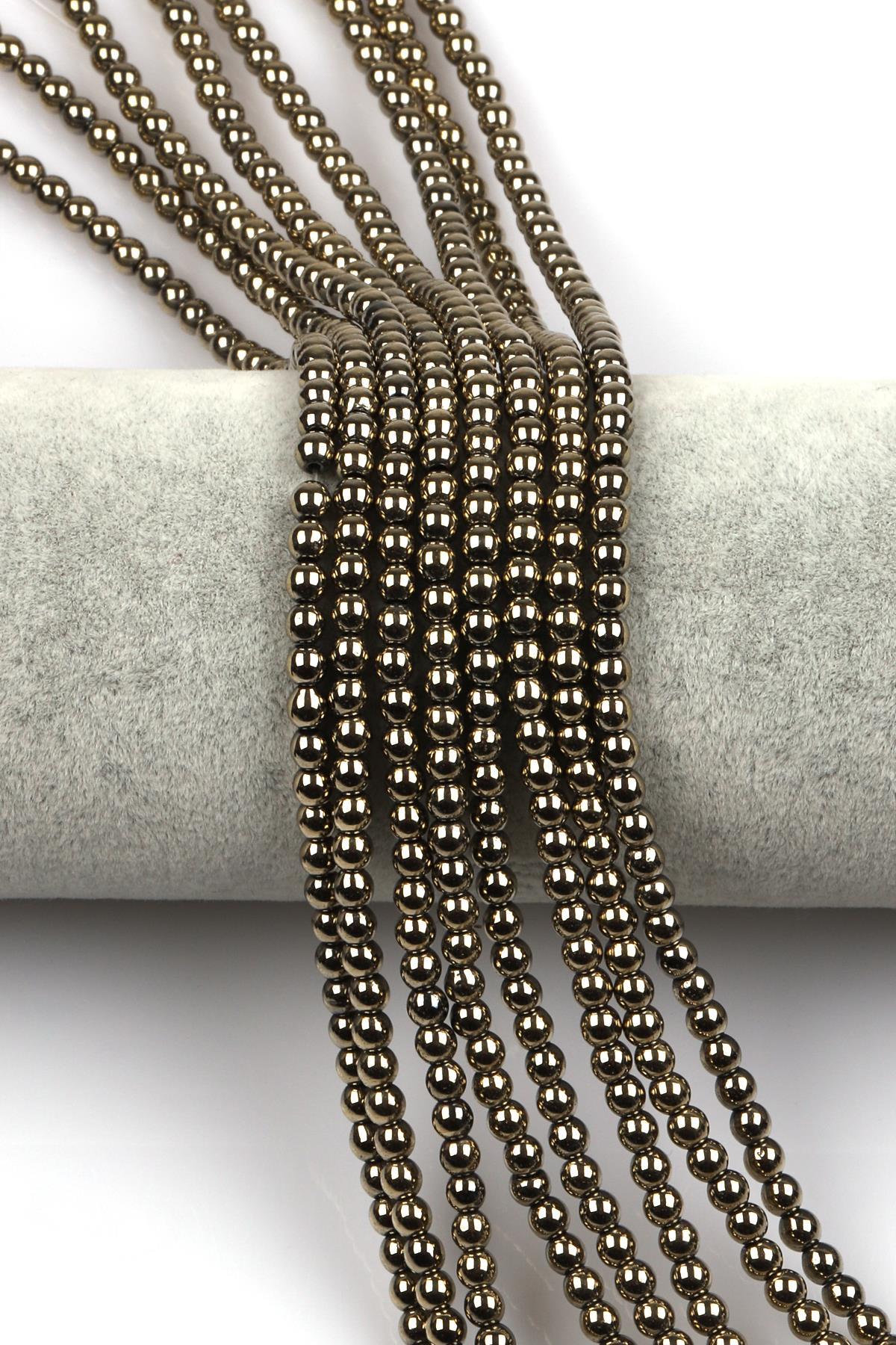 Gold Renkli Hematit Dizi 4 mm Küre Kesim