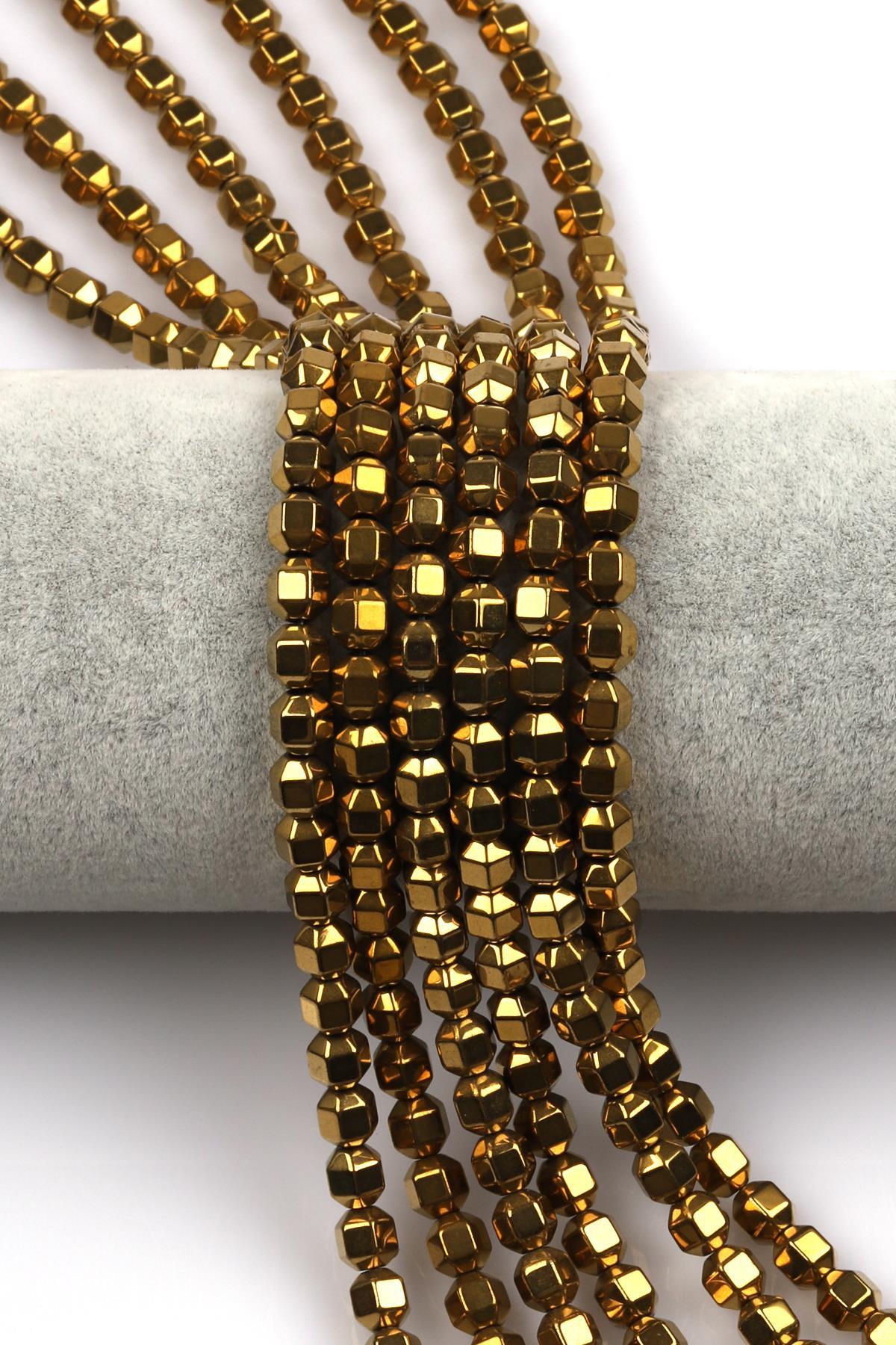 Gold Renkli Hematit Dizi 5 x 6 mm Fasetli Huni Kesim