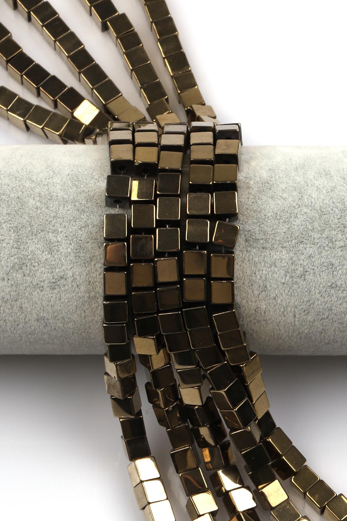 Gold Renkli Hematit Dizi 6 mm Küp Kesim