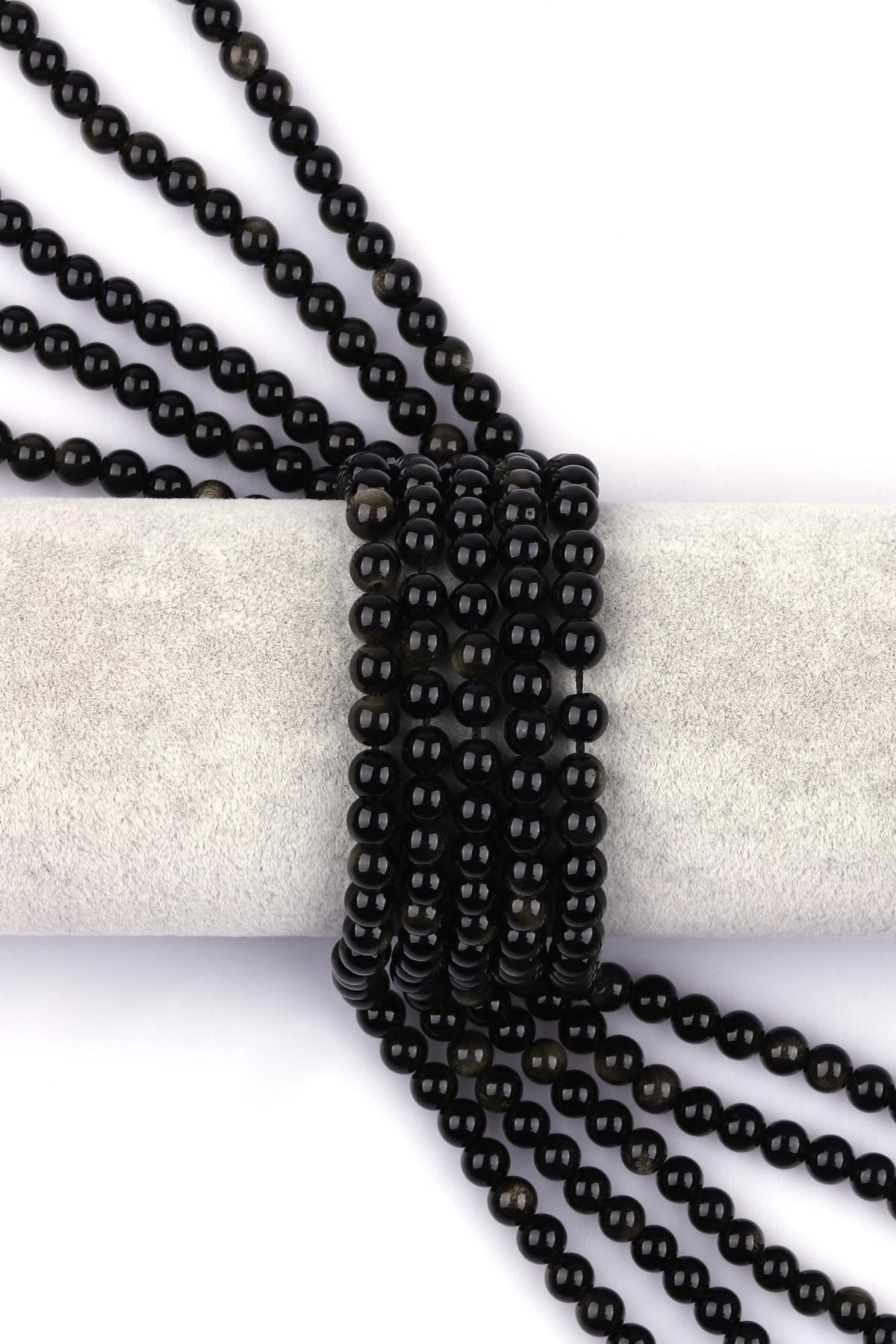 Golden Obsidyen Doğal Taş Dizi 6 mm Küre Kesim