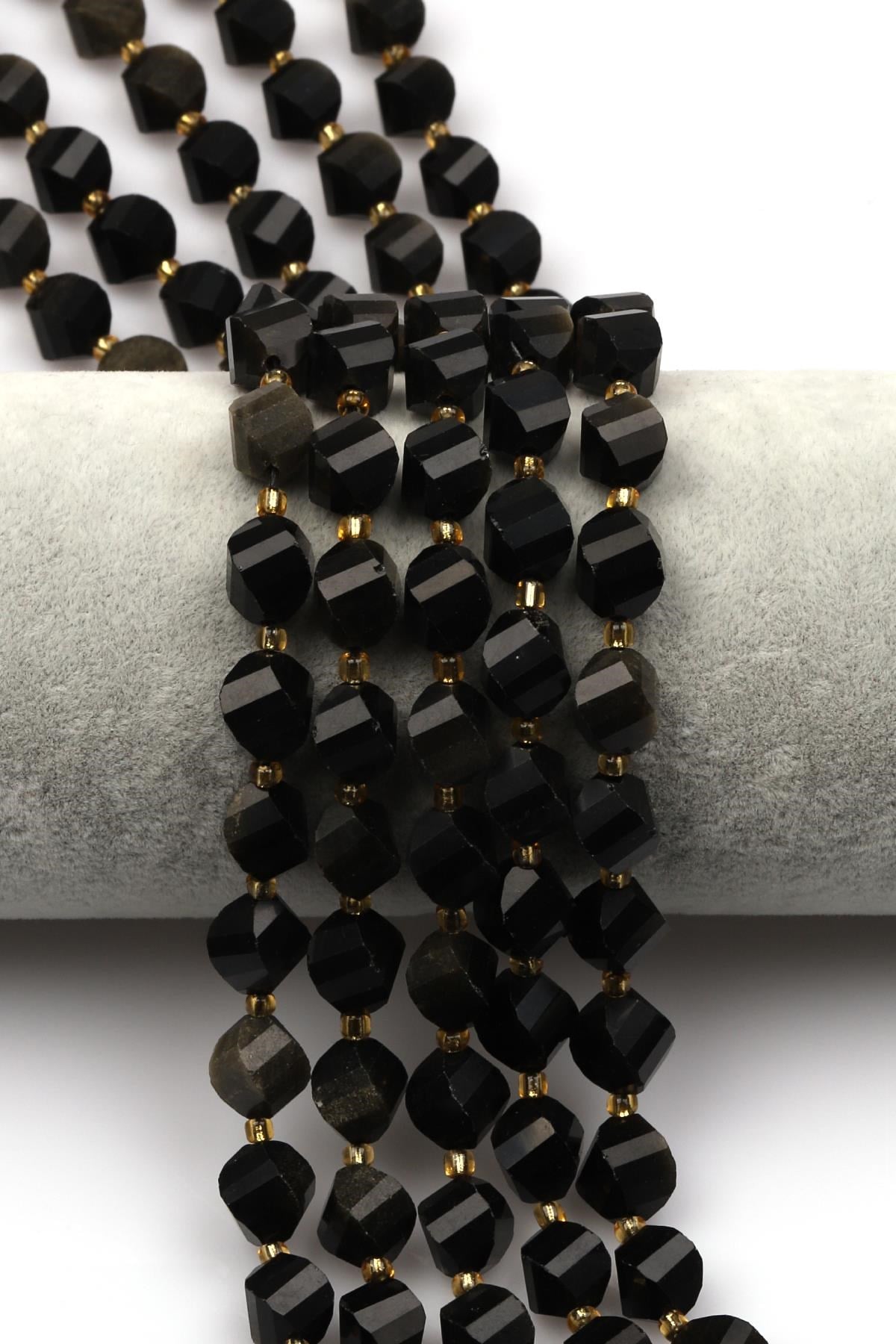 Golden Obsidyen Doğal Taş Dizi 8 x 9 mm Burgu Kesim