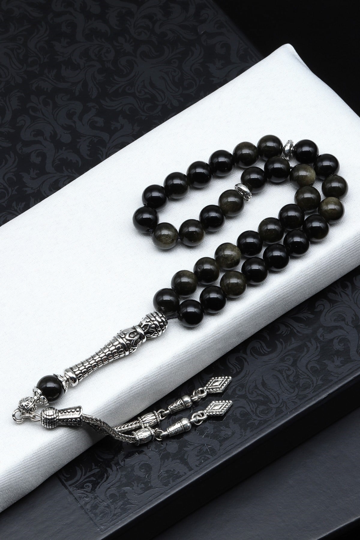Golden Obsidyen Doğal Taş Tesbih 8 mm Küre Kesim TSB-0571