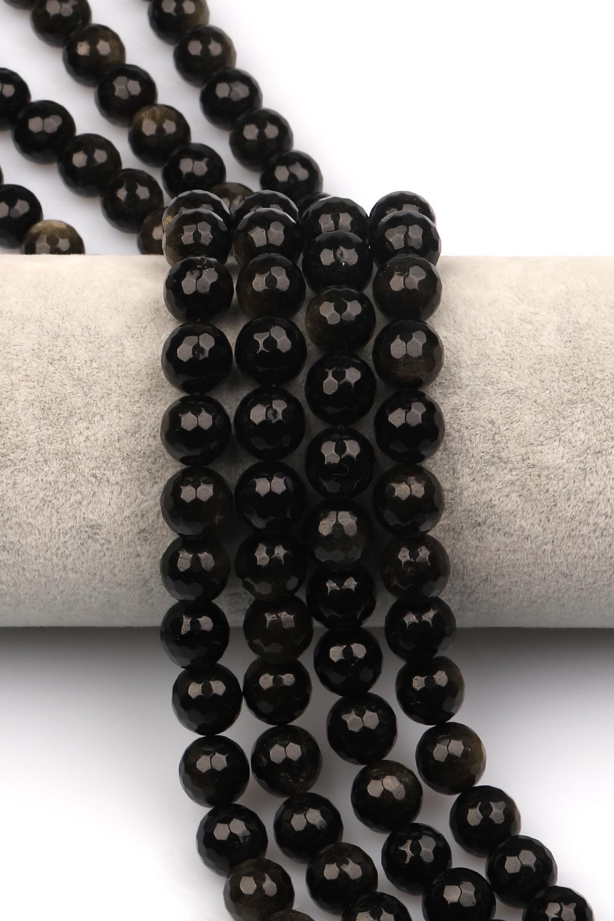 Golden Obsidyen Doğaltaş Dizi 10 mm Fasetli Küre Kesim