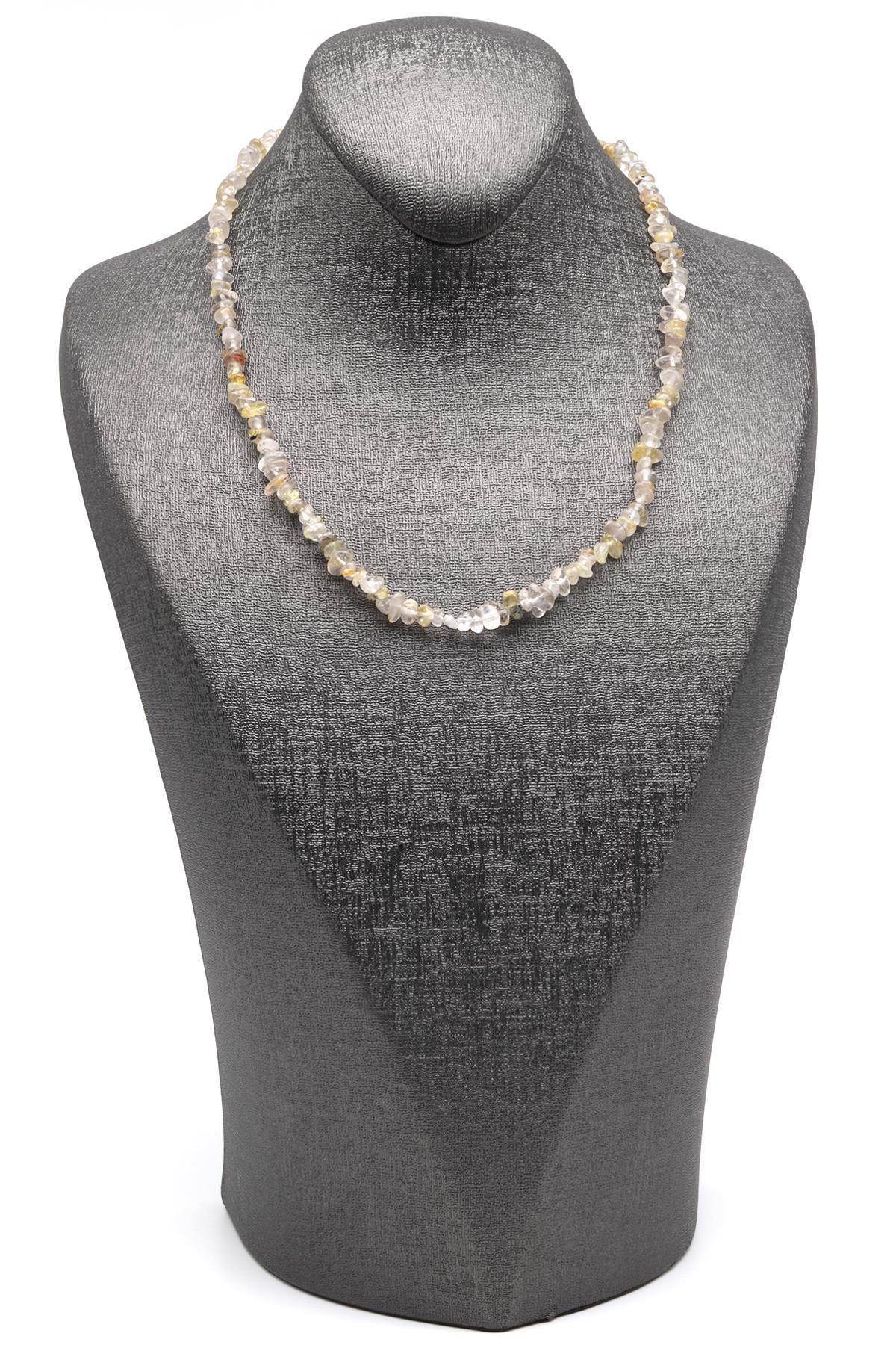 Golden Rutilli Kuvars ( Çelik Klipsli ) Doğal Taş Kırıktaş Kolye 