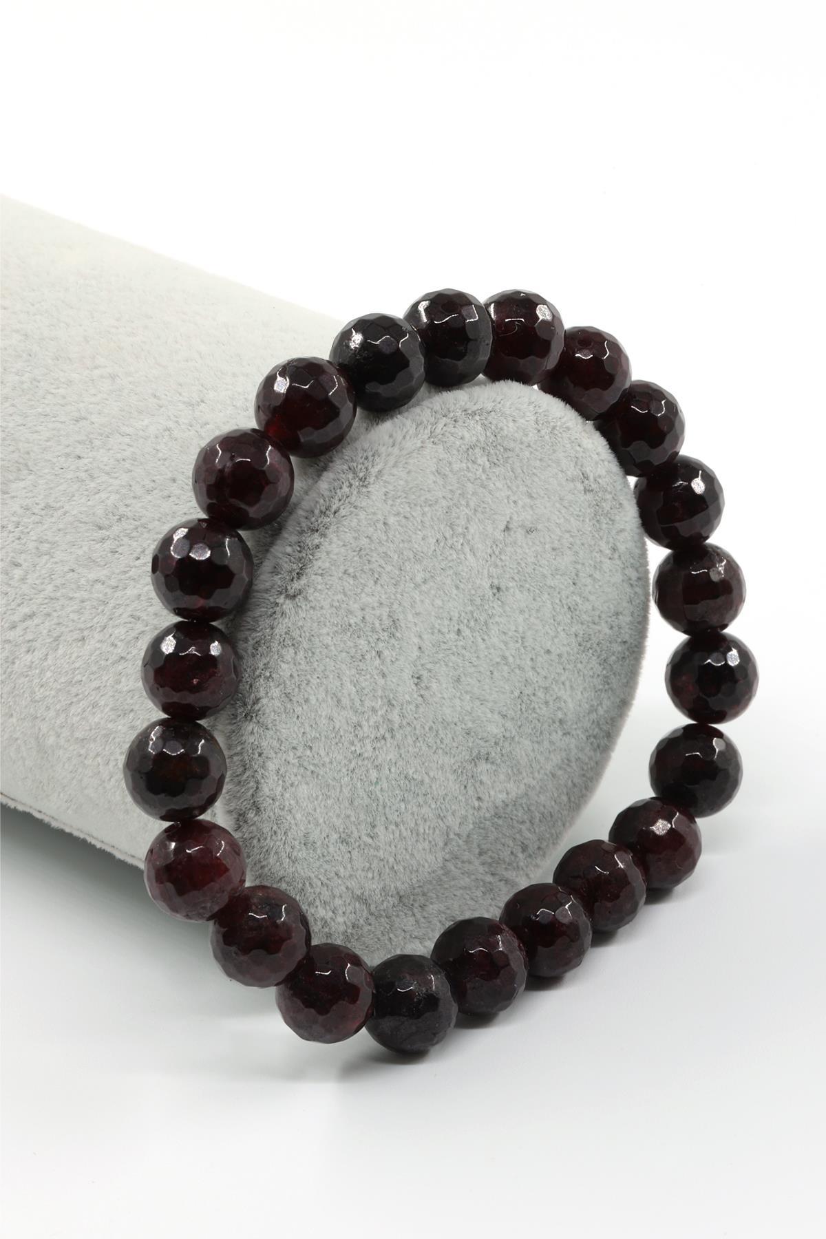 Granat-Lal Doğal Taş Bileklik 8 mm Fasetli Küre Kesim
