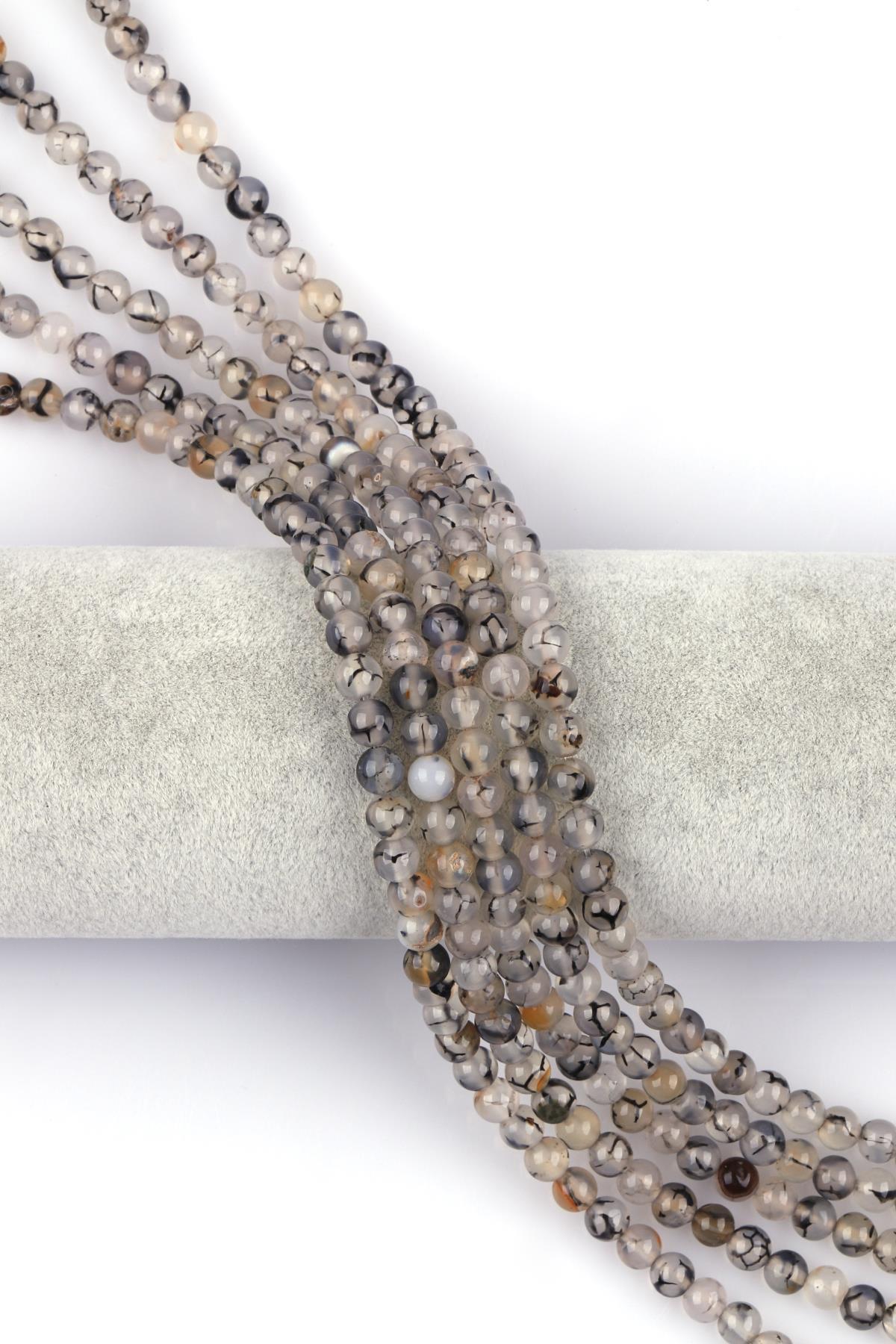 Gri Akik Doğal Taş Dizi 6 mm Küre Kesim