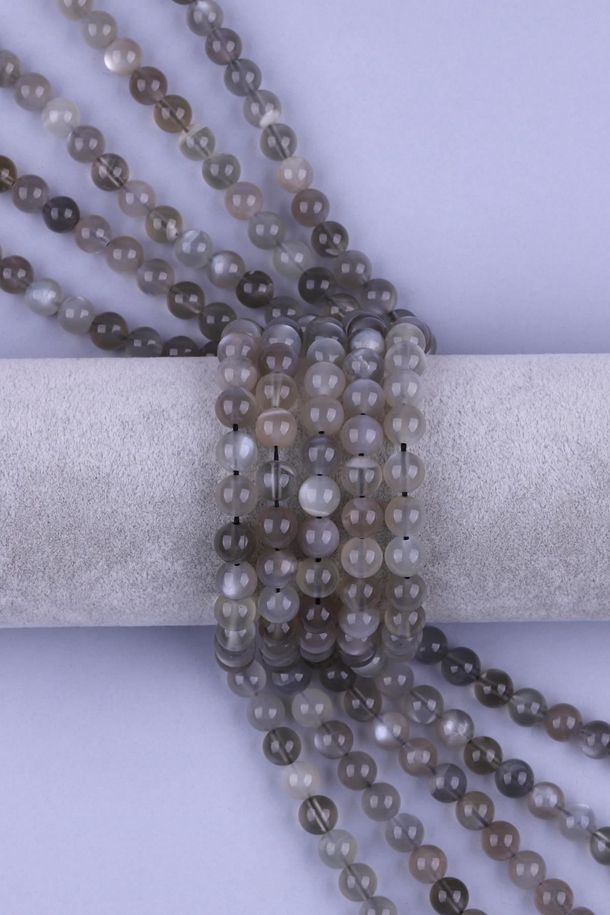Gri Ay Taşı Doğal Taş Dizi 8 mm Küre Kesim