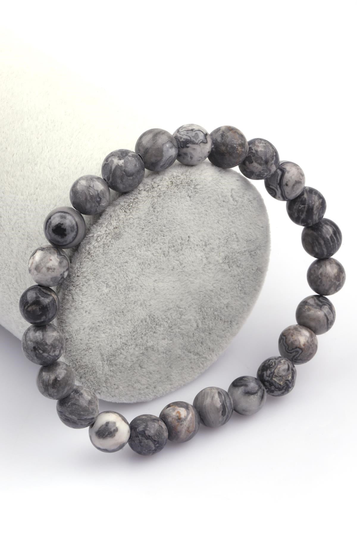 Gri Jasper Doğal Taş 8 mm Küre Kesim Bileklik