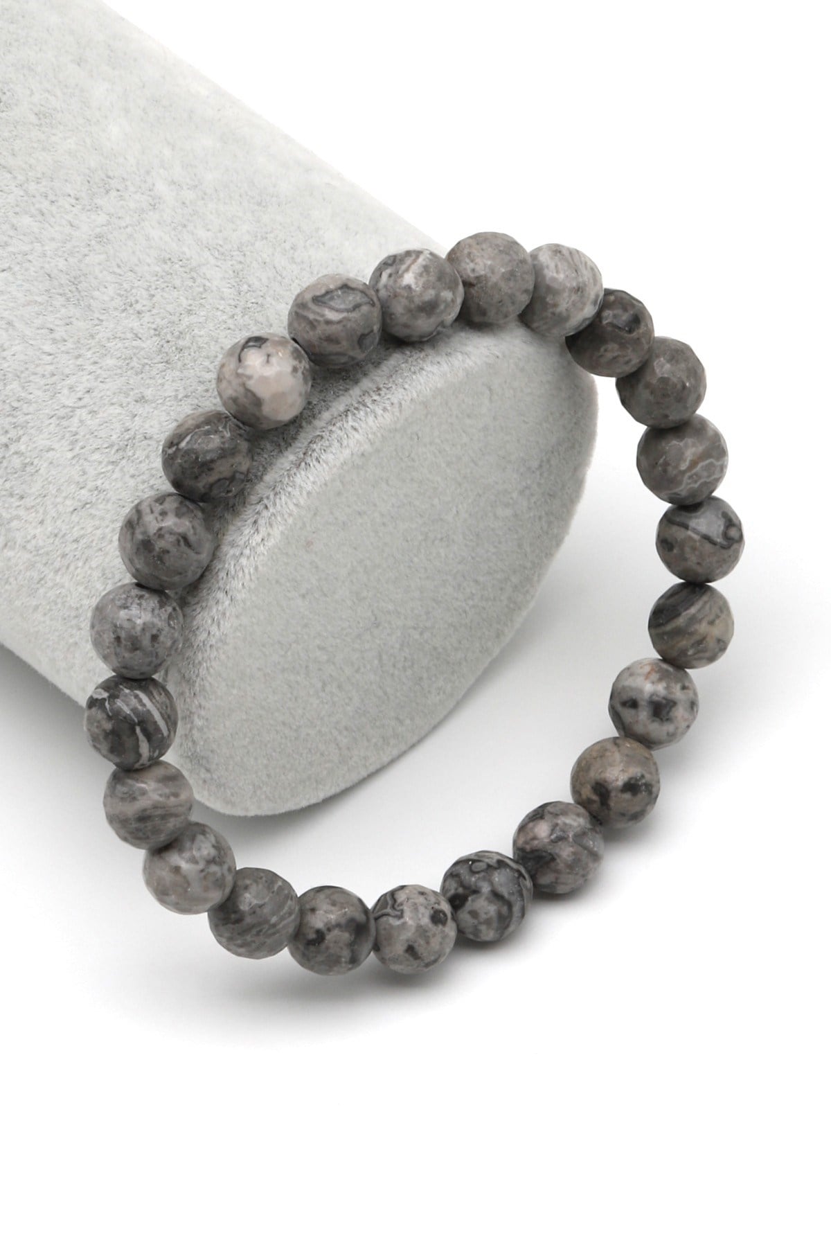 Gri Jasper Doğal Taş Bileklik 8 mm Fasetli Küre Kesim - BLK-2254