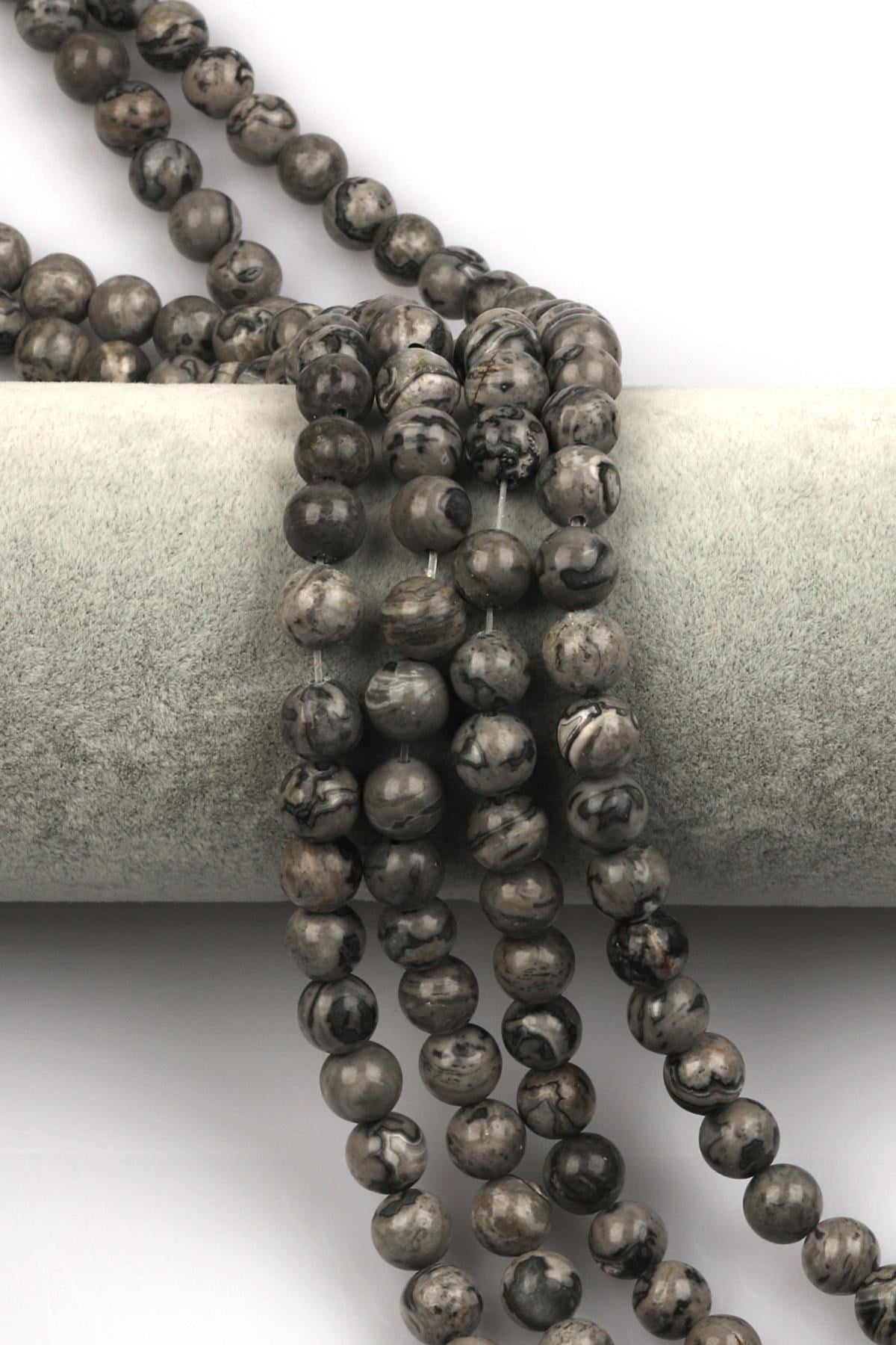 Gri Jasper Doğal Taş Dizi 8 mm Küre Kesim