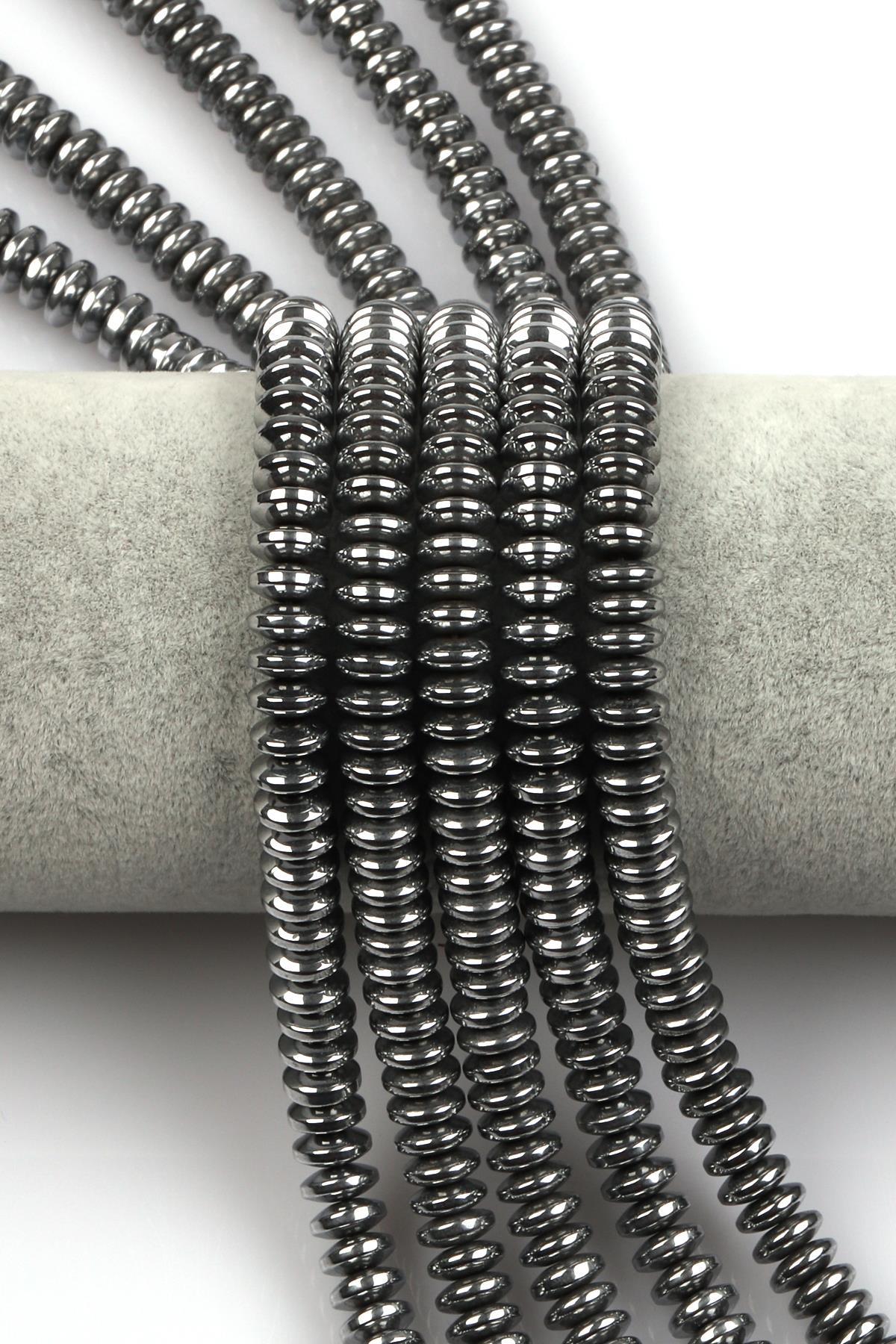 Gümüş Gri Renkli Hematit Dizi 3 x 8 mm Rondel Kesim