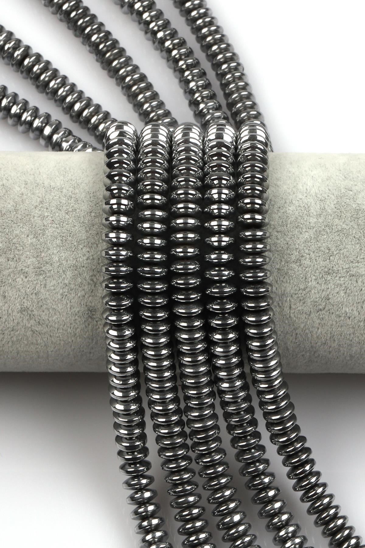 Gümüş Gri Renkli Hematit Dizi 3 x 8 mm Rondel Kesim