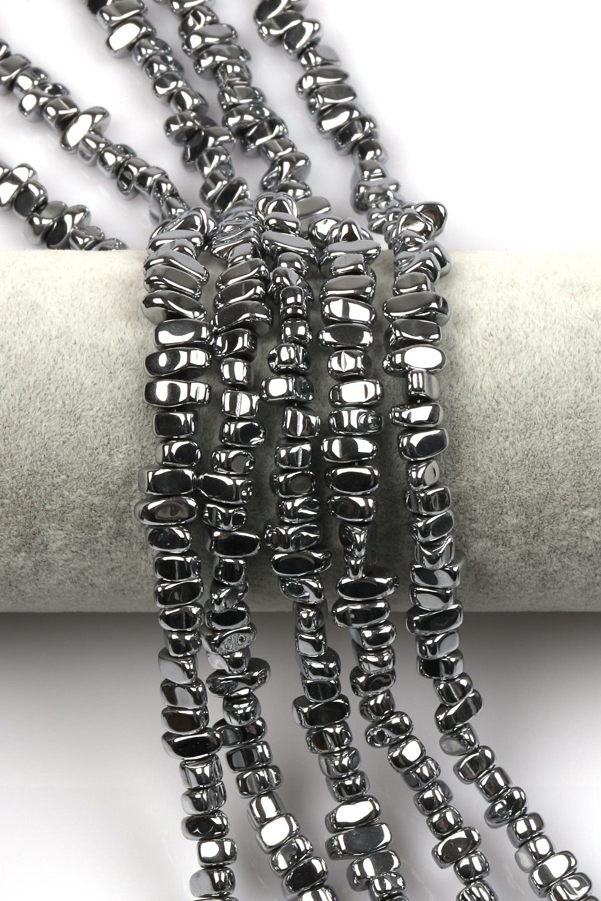 Gümüş Gri Renkli Hematit Dizi 4 x 8 mm Kırık Model Kesim