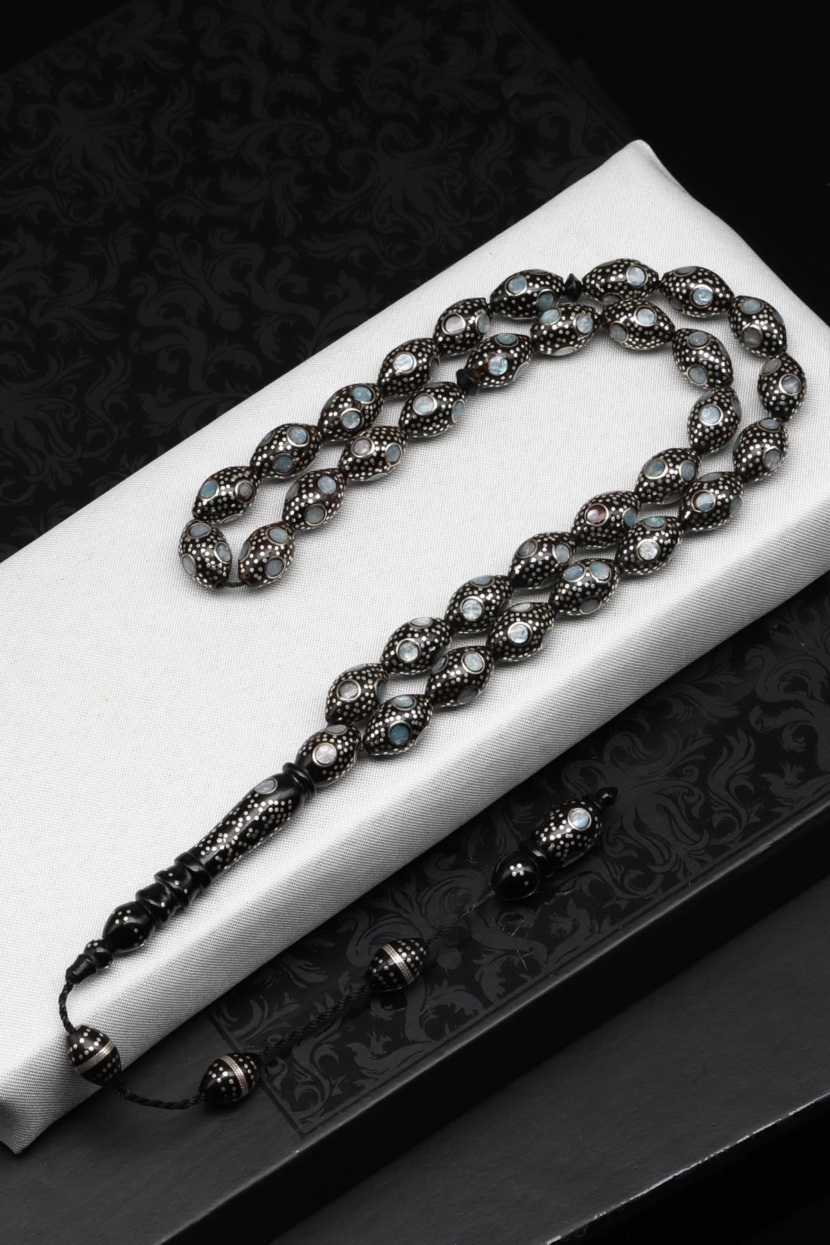 Gümüş İşlemeli Kuka Tesbih 8 x 12 mm Arpa Kesim