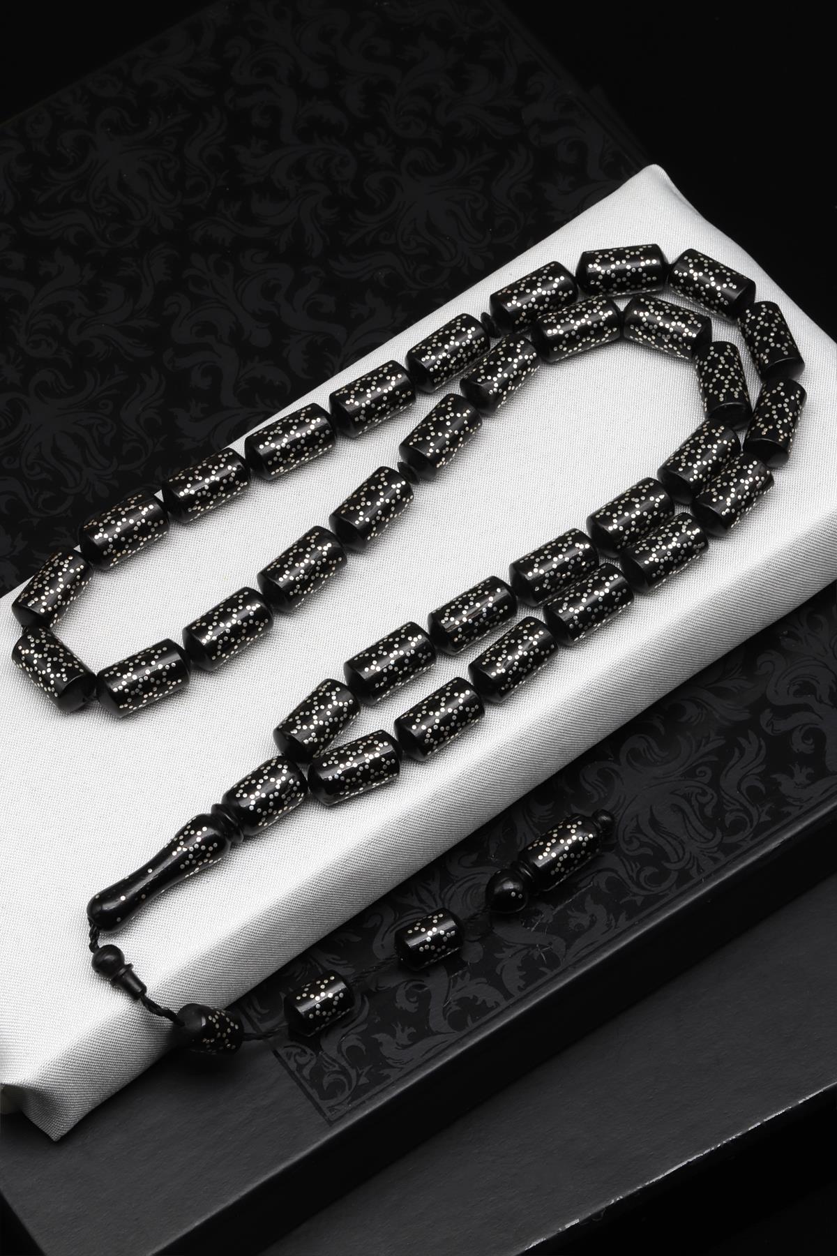 Gümüş İşlemeli Kuka Tesbih 8 x 15 mm Kesme Silindir Kesim