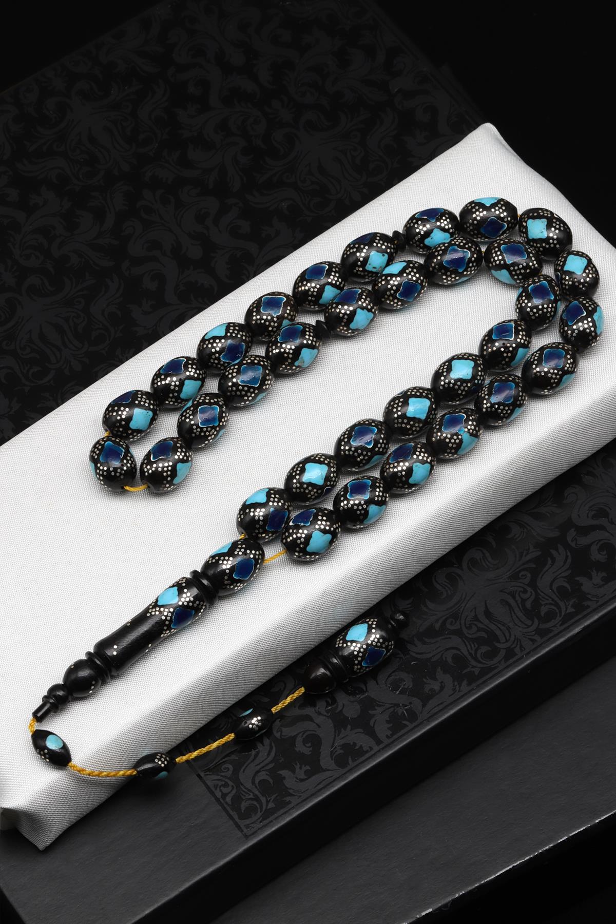 Gümüş İşlemeli Kuka Tesbih 9 x 13 mm Beyzi Kesim