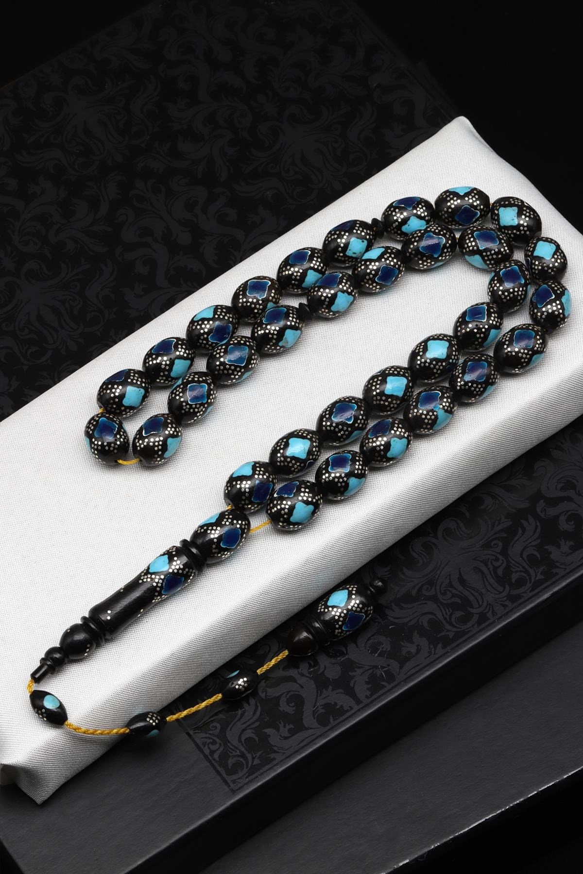 Gümüş İşlemeli Kuka Tesbih 9 x 13 mm Beyzi Kesim