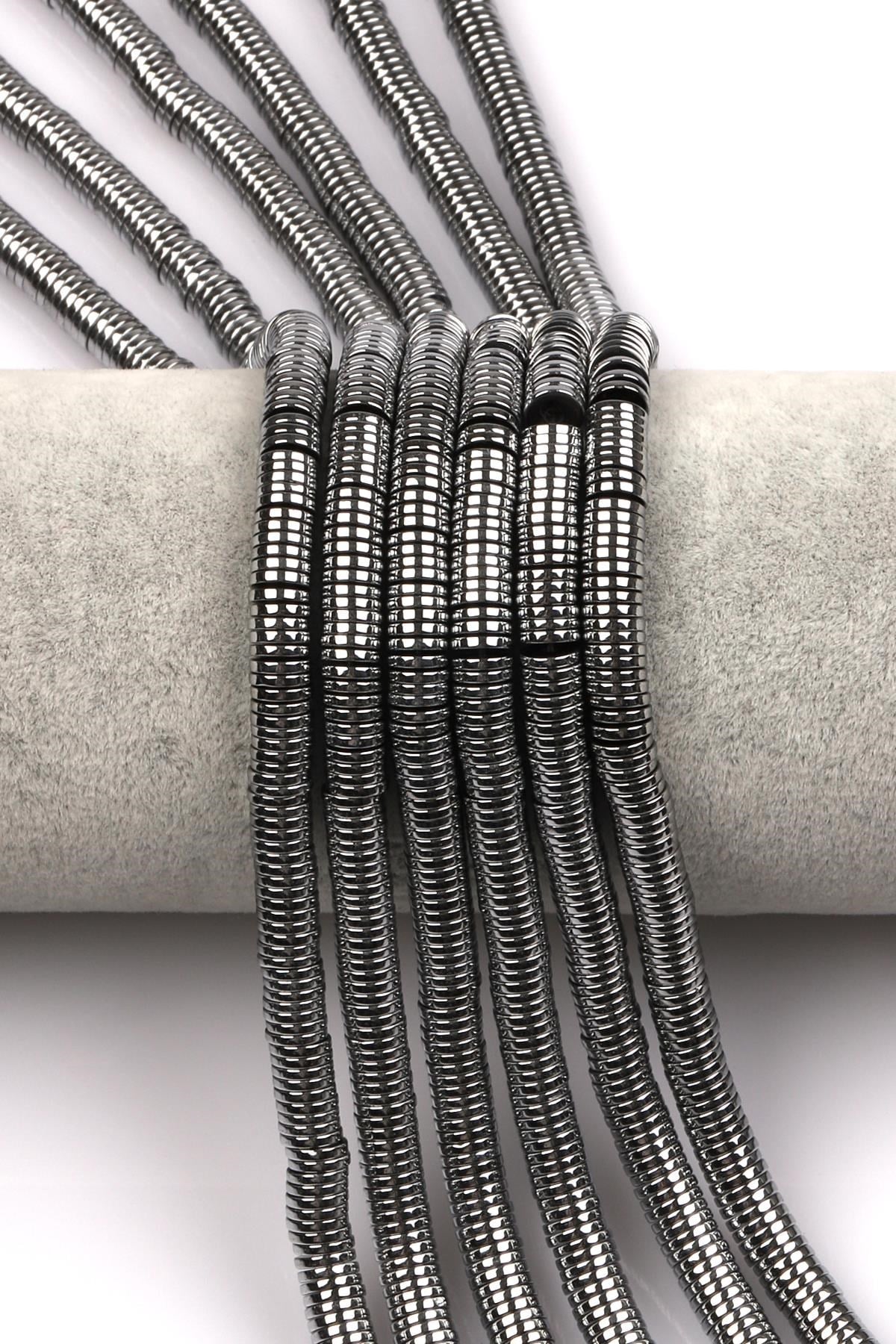 Gümüş Renk Hematit Dizi 1 x 6 mm Pul Kesim