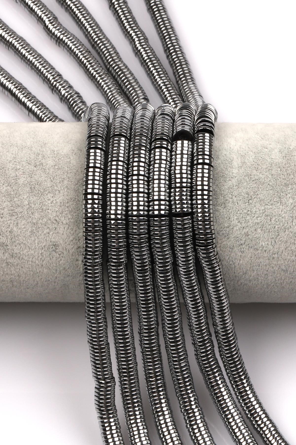 Gümüş Renk Hematit Dizi 1 x 6 mm Pul Kesim