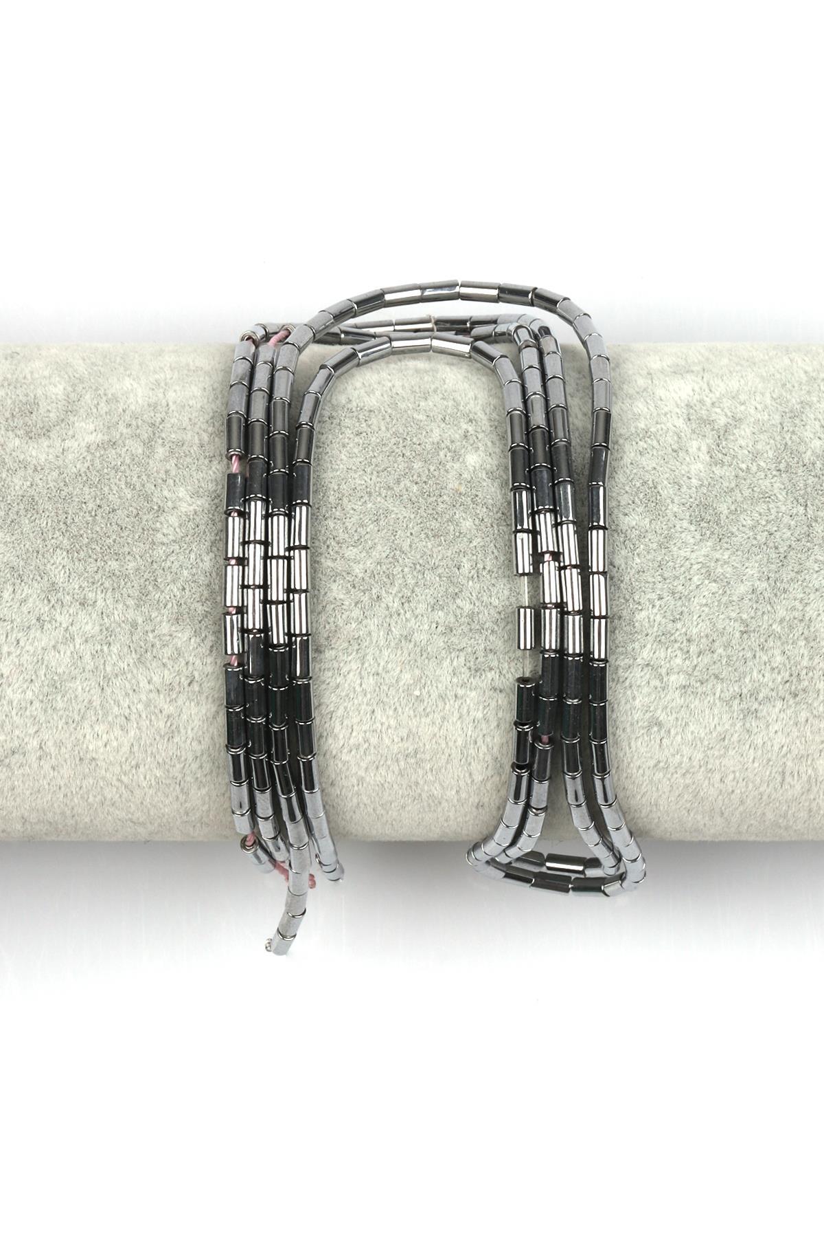 Gümüş Renk Hematit Dizi 2 x 4 mm Boru Kesim