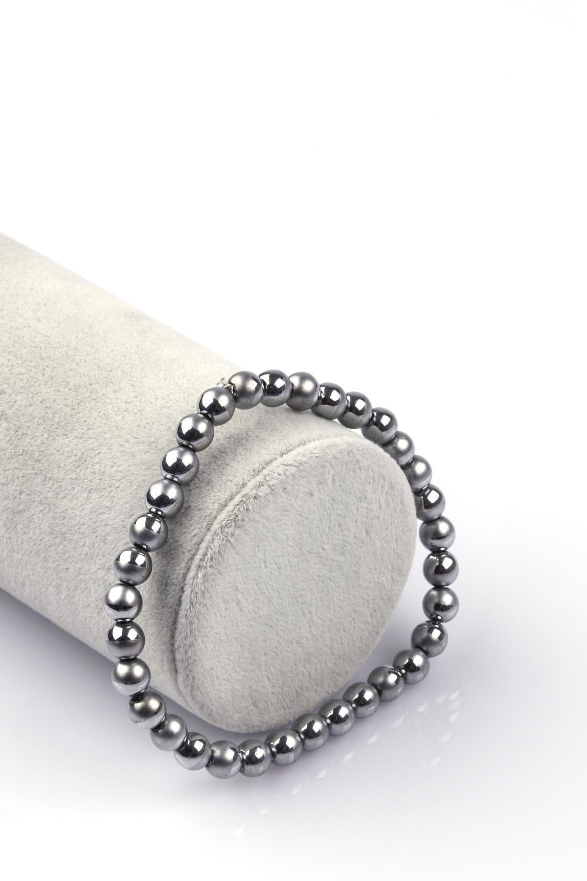 Gümüş Renkli Hematit Doğal Taş Bileklik 6mm Küre Kesim