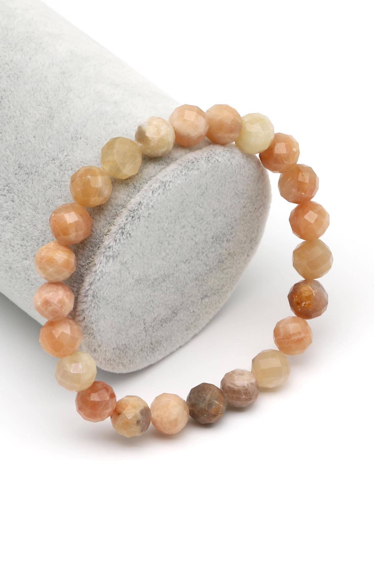 Güneş Taşı Doğal Taş Bileklik 8 mm Fasetli Küre Kesim