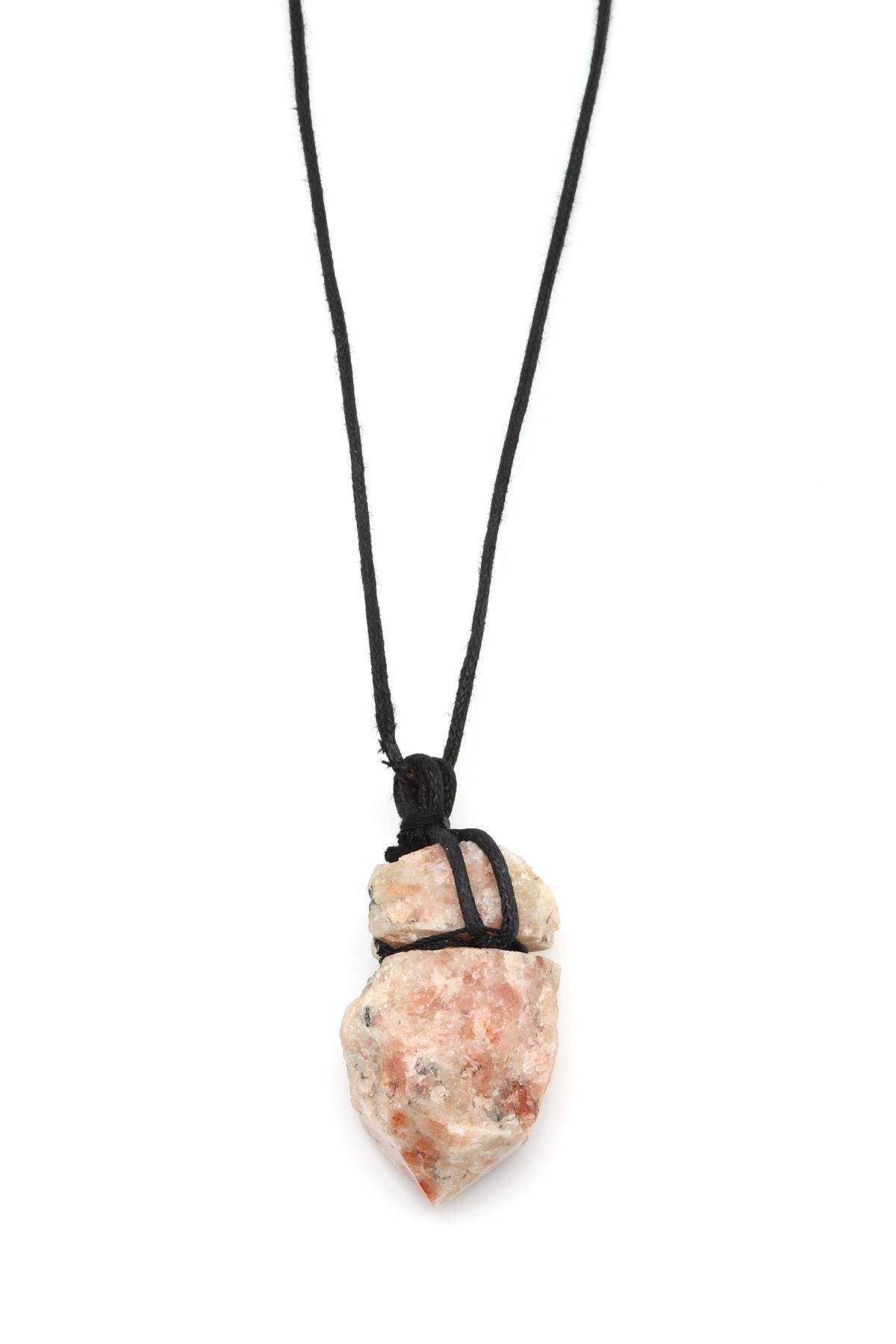 Güneş Taşı Doğal Taş Siyah İpli Kolye