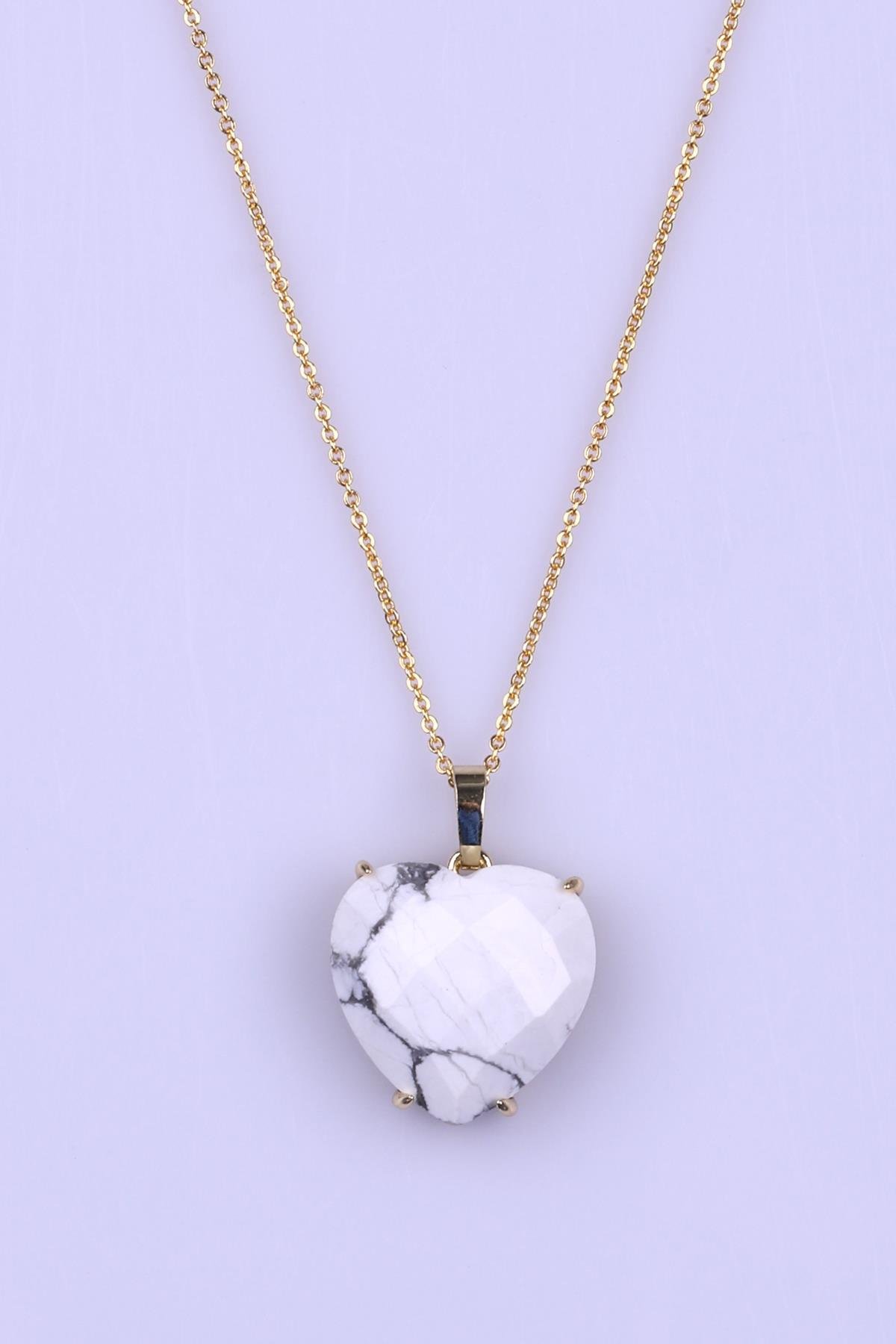 Havlit Doğal Taş Gold Renkli Kolye