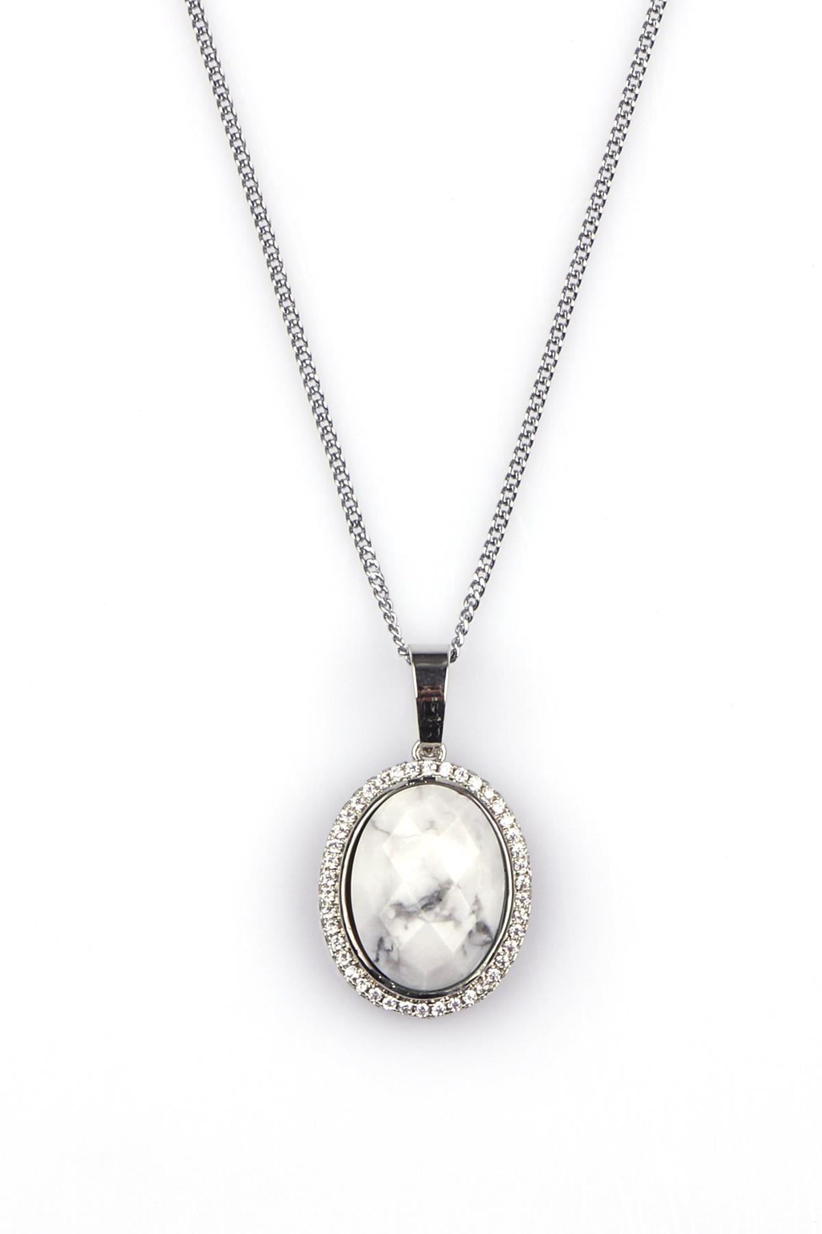 Havlit Doğal Taş Gümüş Renkli Kolye