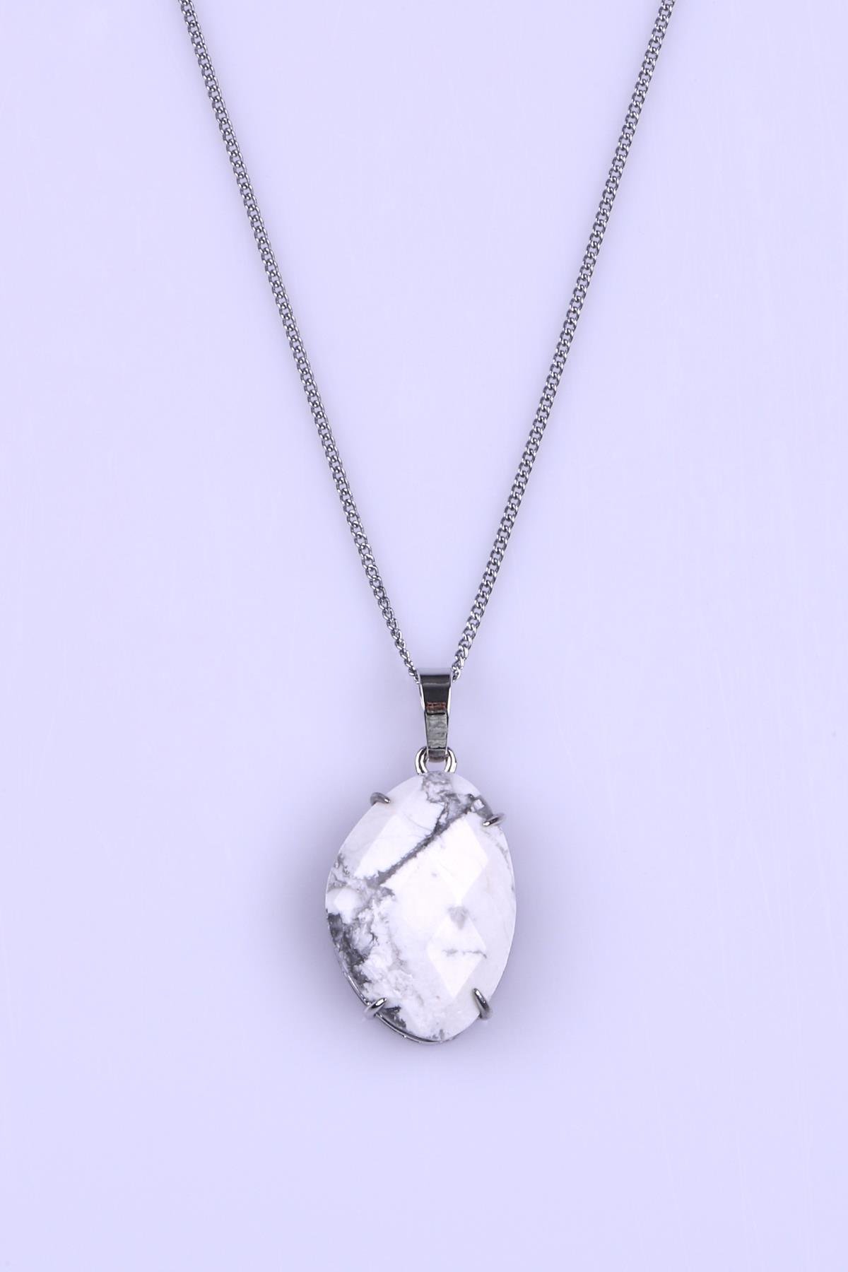 Havlit Doğal Taş Gümüş Renkli Kolye