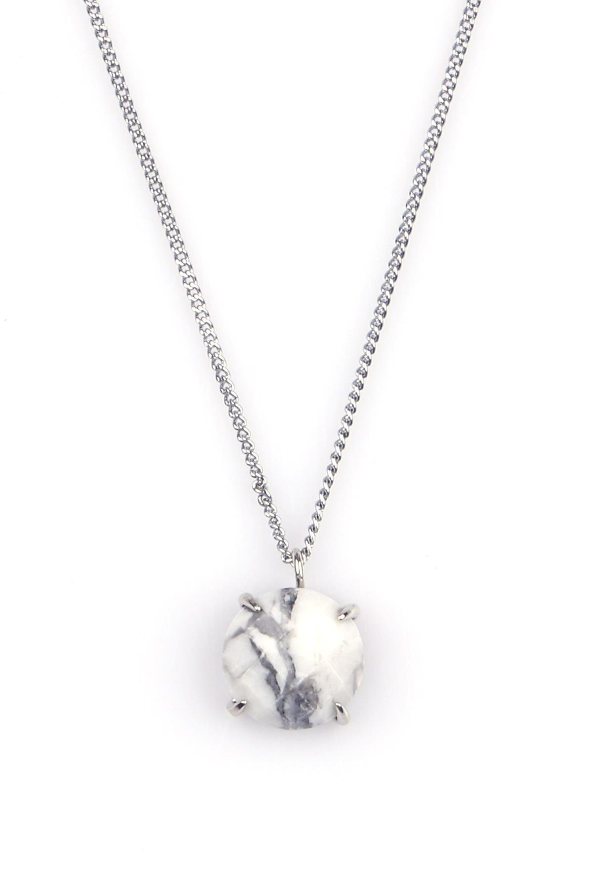 Havlit Doğal Taş Gümüş Renkli Kolye