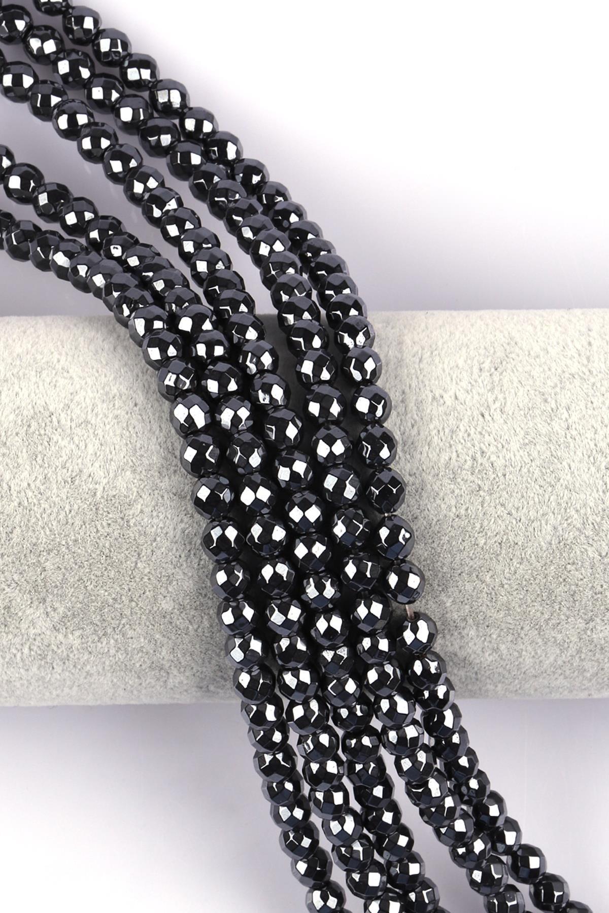 Hematit Doğal Taş Dizi 6 mm Fasetli Küre Kesim