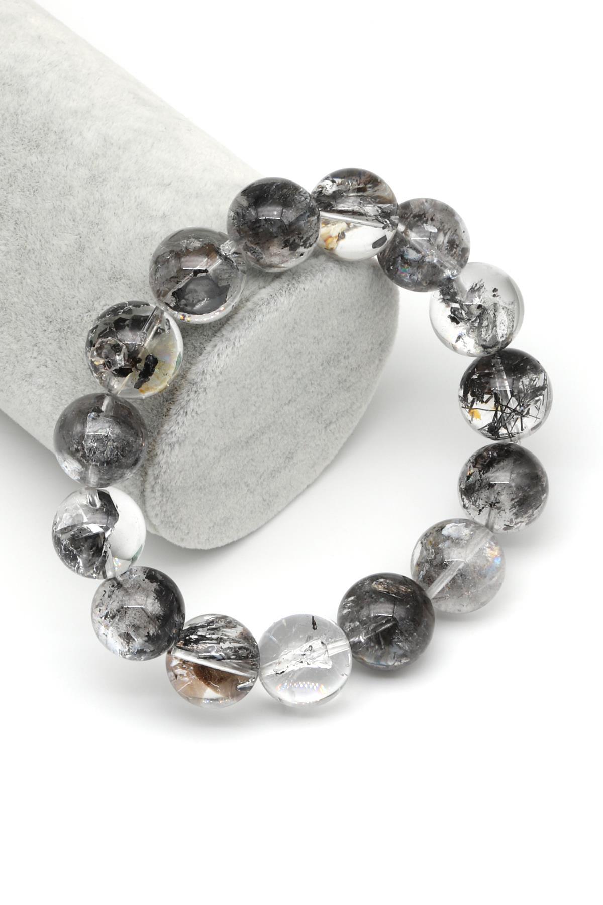 Herkimer Kuvars Doğal Taş Bileklik 14 mm Küre Kesim