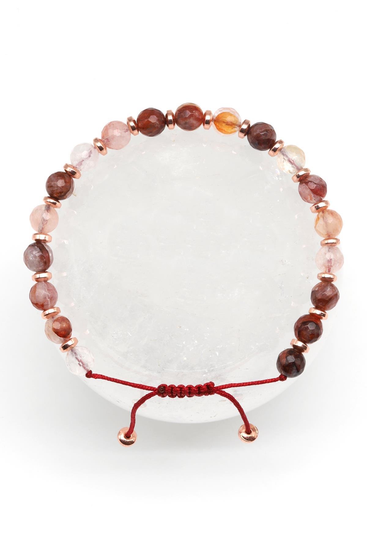 Himalaya Kuvars Doğal Taş Makrome Örme Bileklik Fasetli Küre Kesim