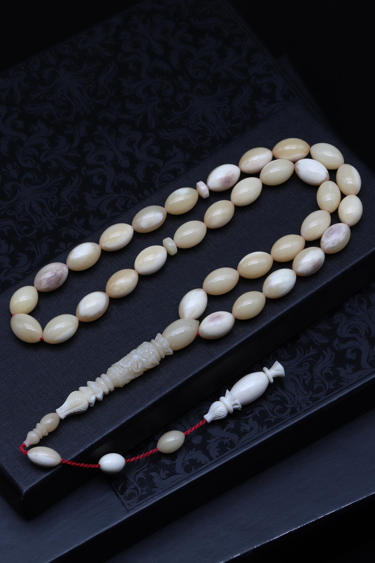 İmame Oymalı Deve Kemiği Tesbih 9 x 13 mm Beyzi Kesim